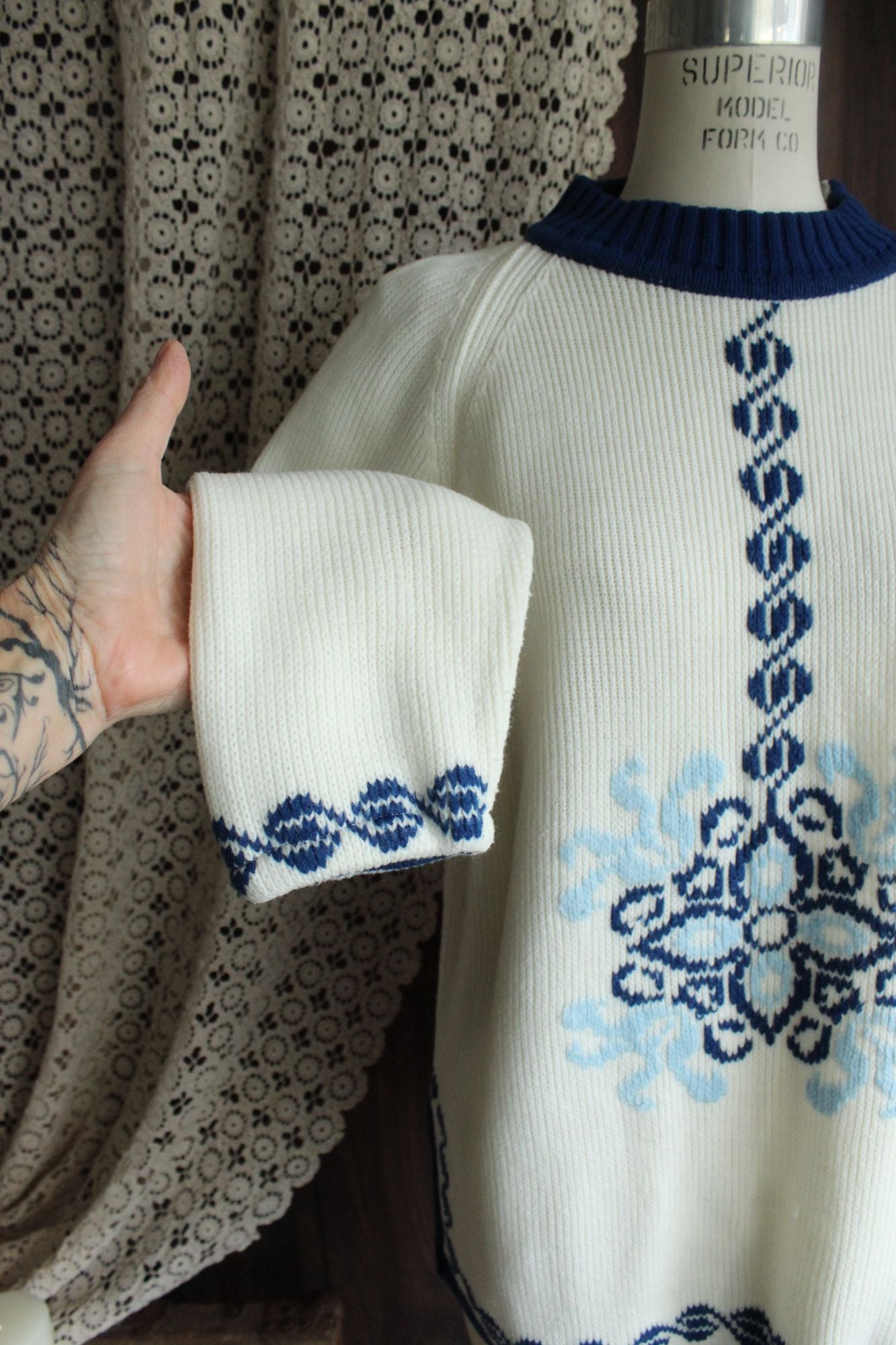 Vintage 1970s The Campus Shop Nordic Style Blue and White Jumper