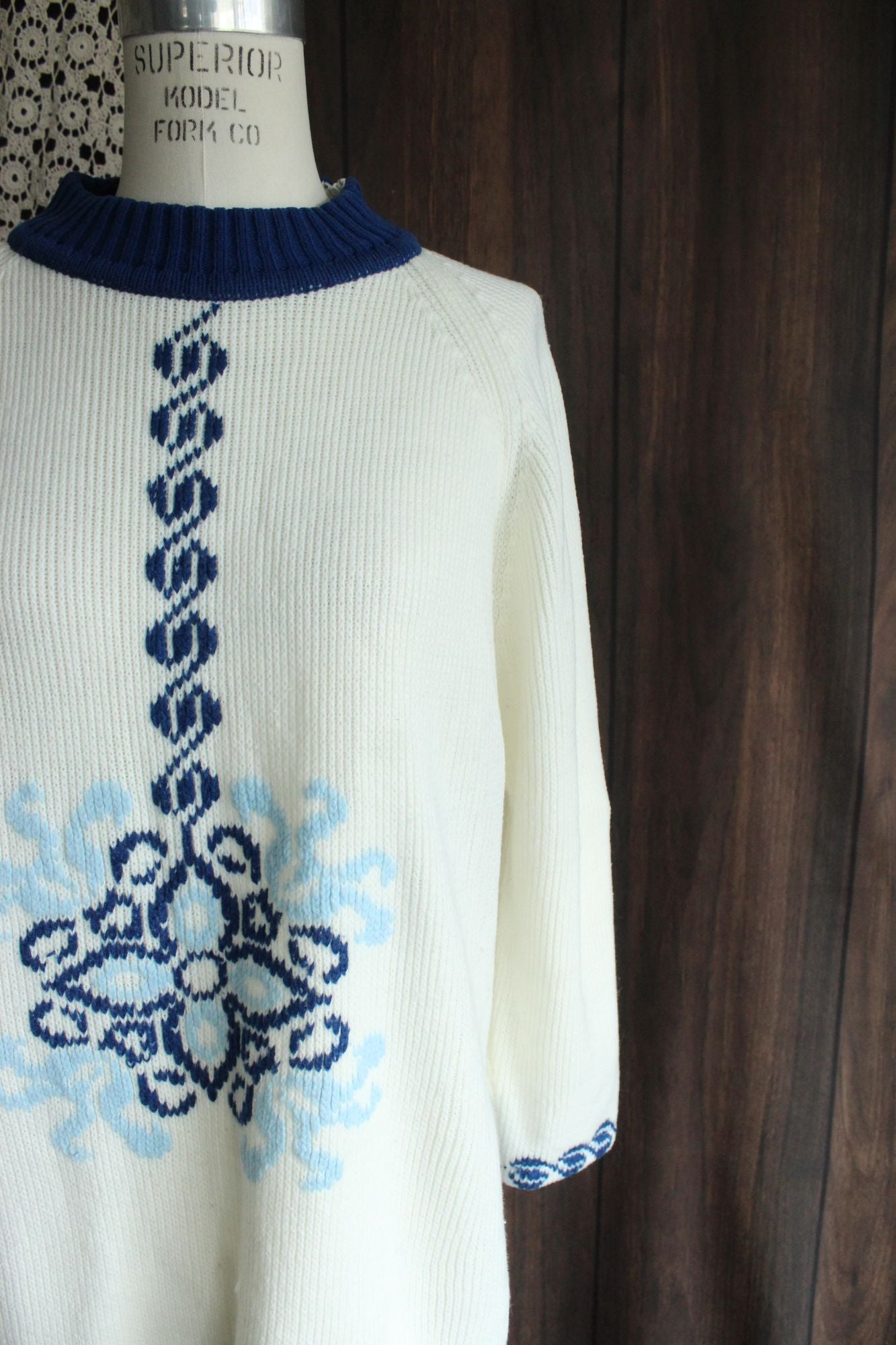 Vintage 1970s The Campus Shop Nordic Style Blue and White Jumper