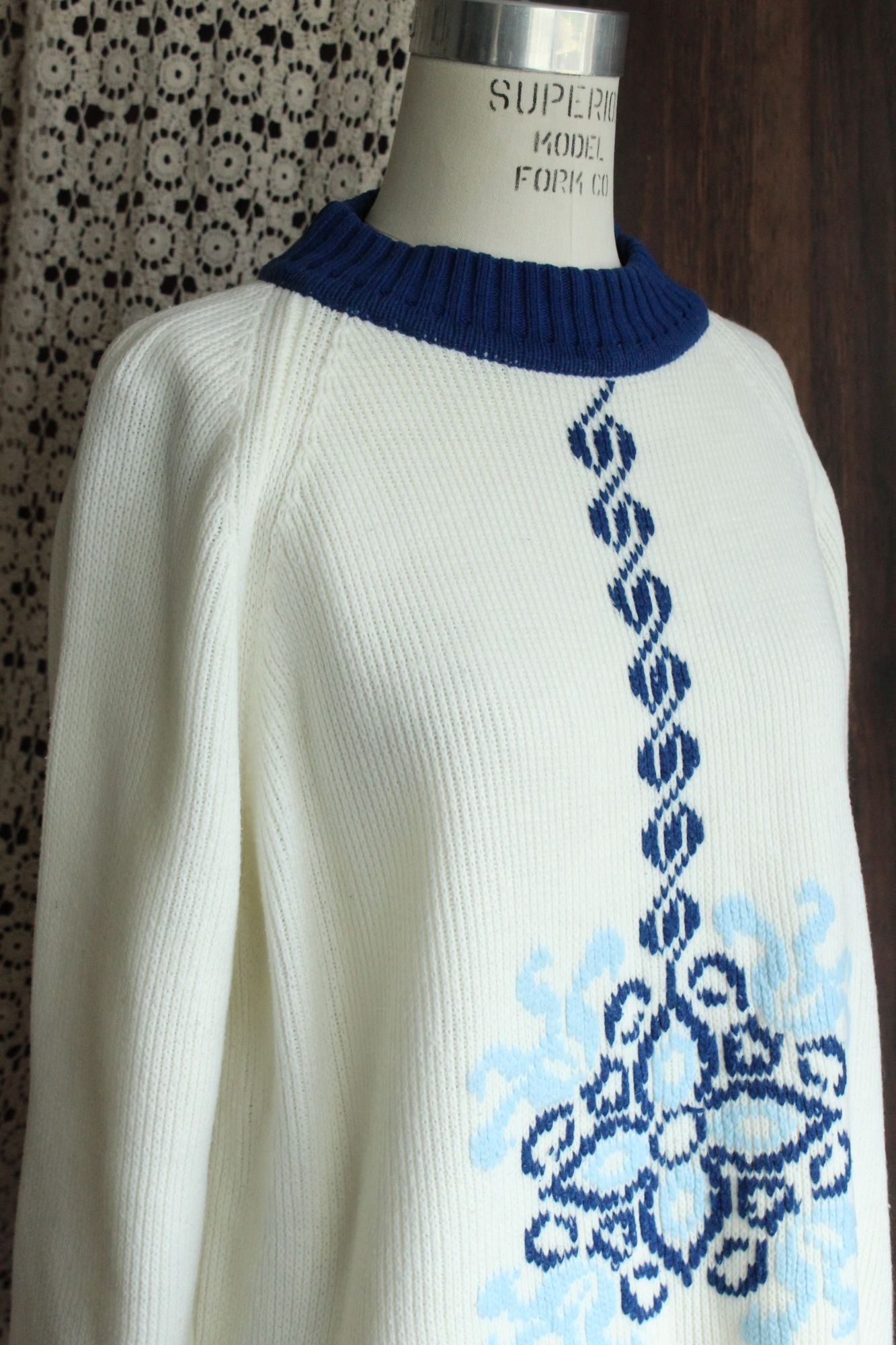 Vintage 1970s The Campus Shop Nordic Style Blue and White Jumper