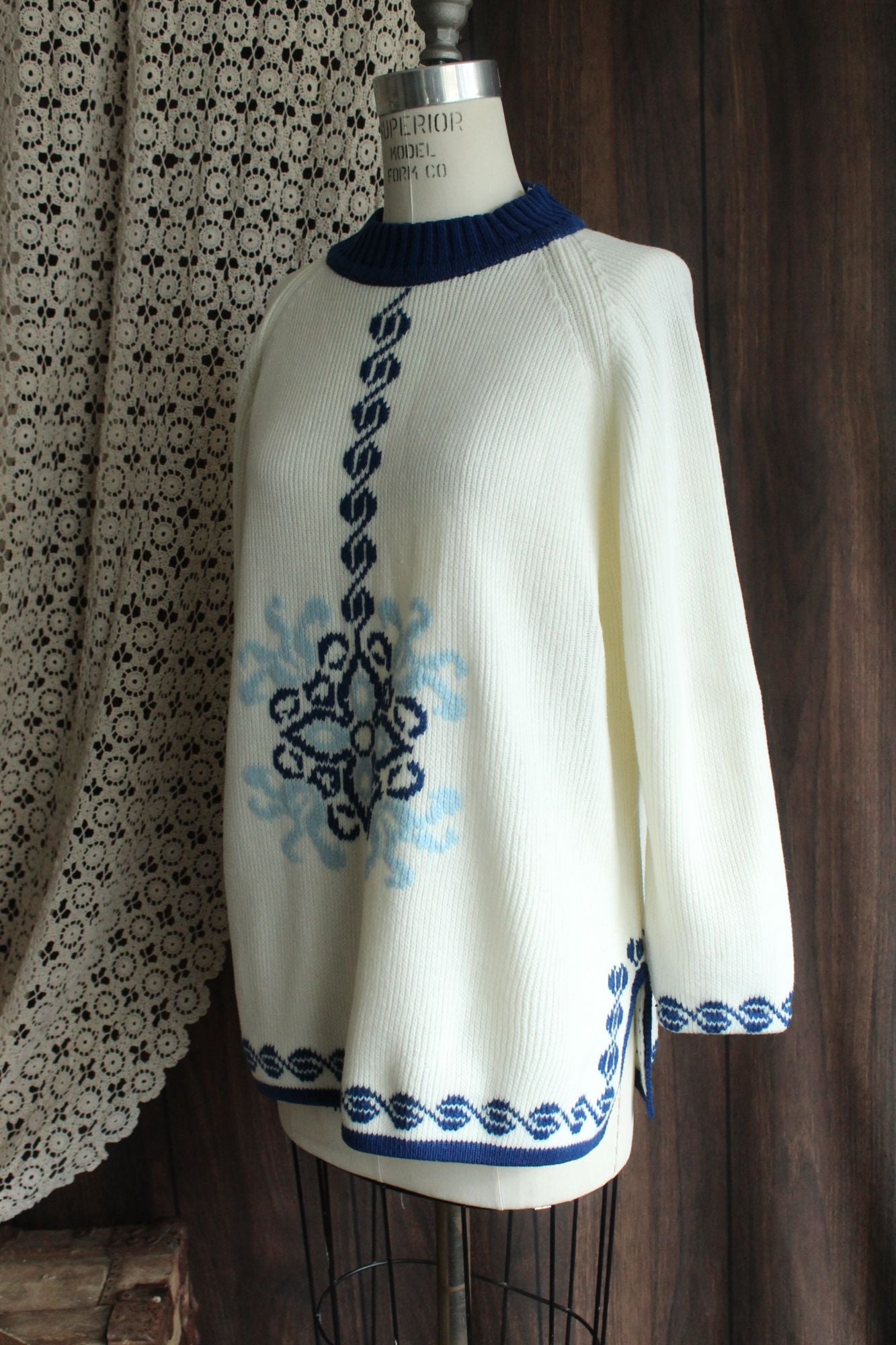 Vintage 1970s The Campus Shop Nordic Style Blue and White Jumper