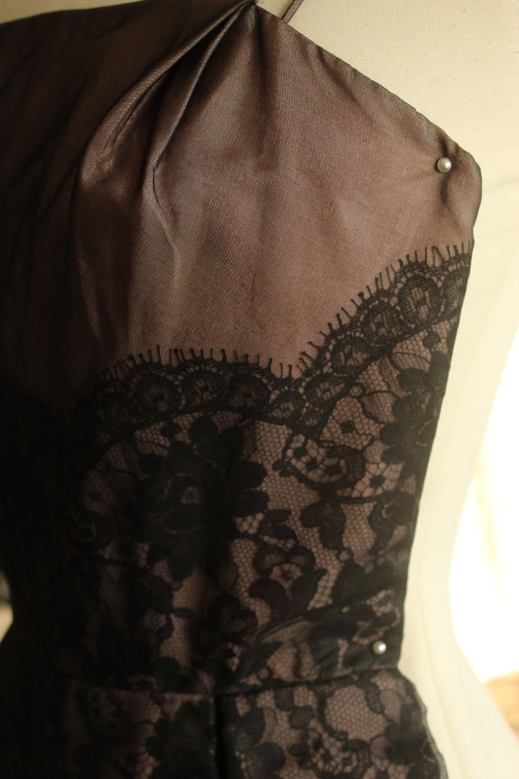 Vintage 1950s I Magnin Black Lace Dress With Pink Lining