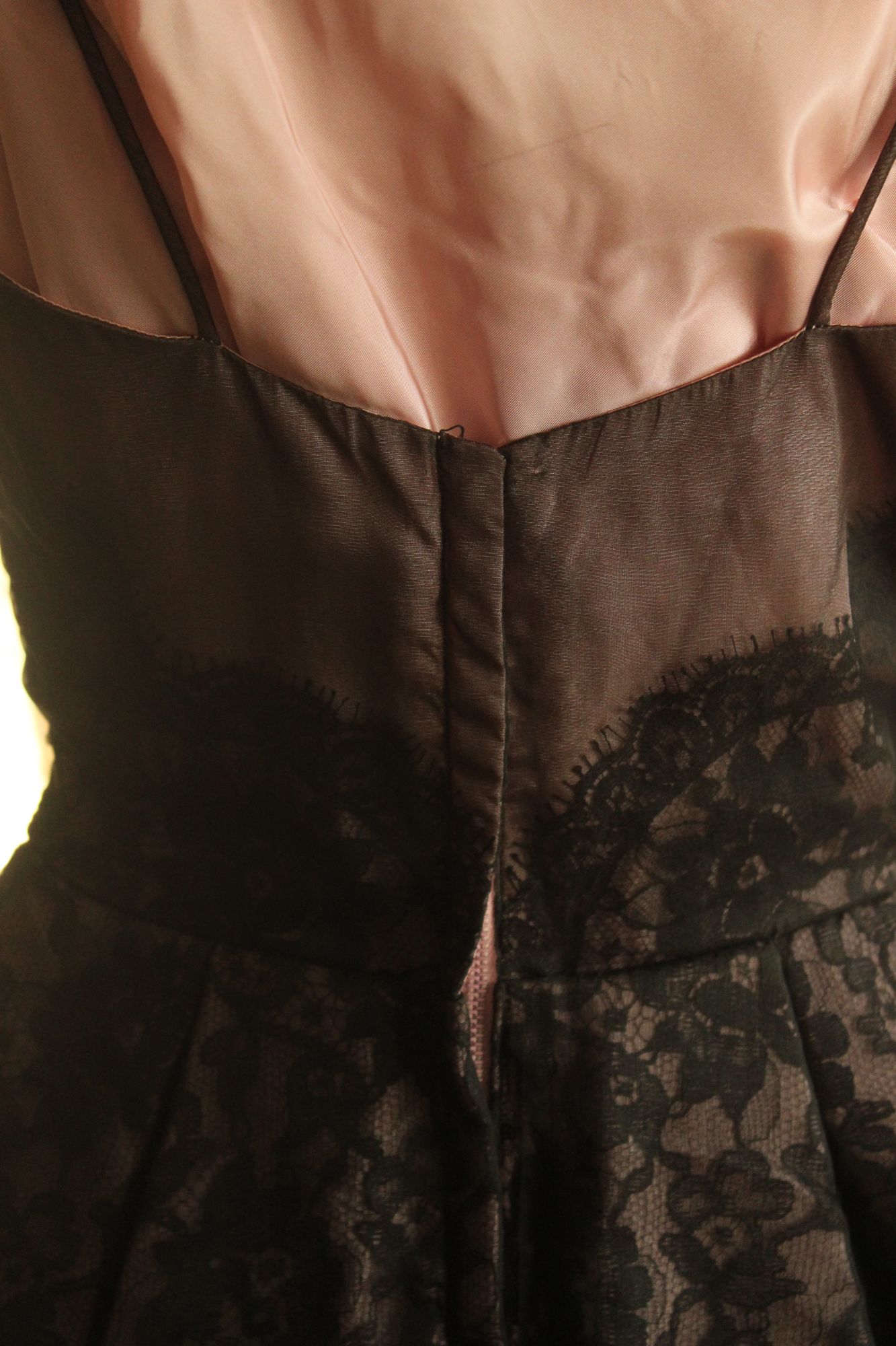 Vintage 1950s I Magnin Black Lace Dress With Pink Lining