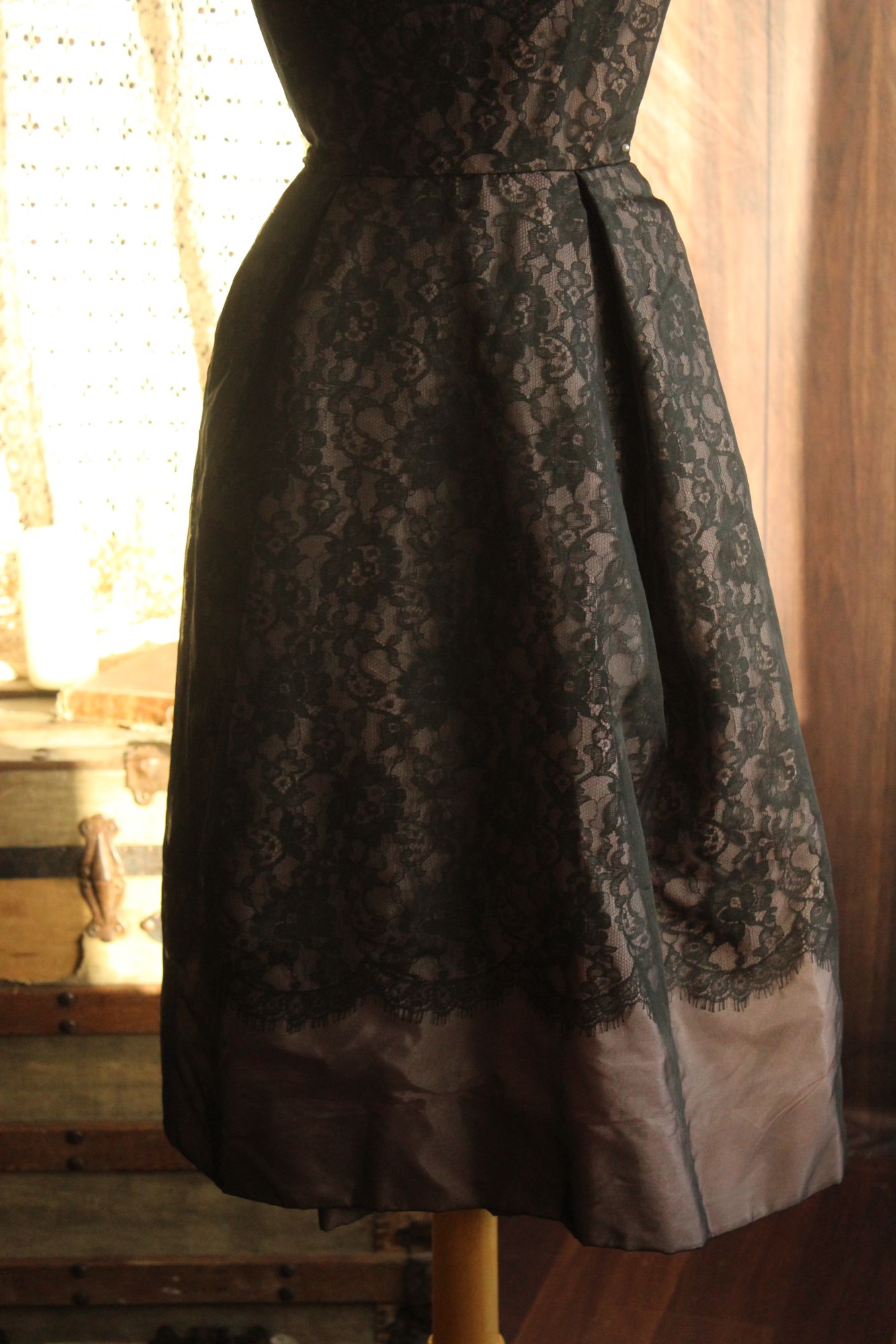 Vintage 1950s I Magnin Black Lace Dress With Pink Lining