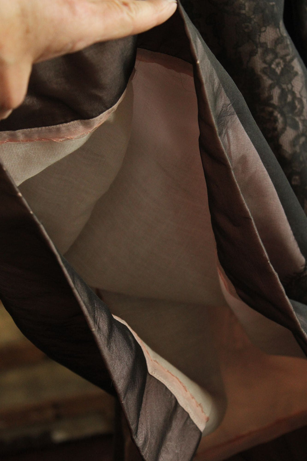 Vintage 1950s I Magnin Black Lace Dress With Pink Lining