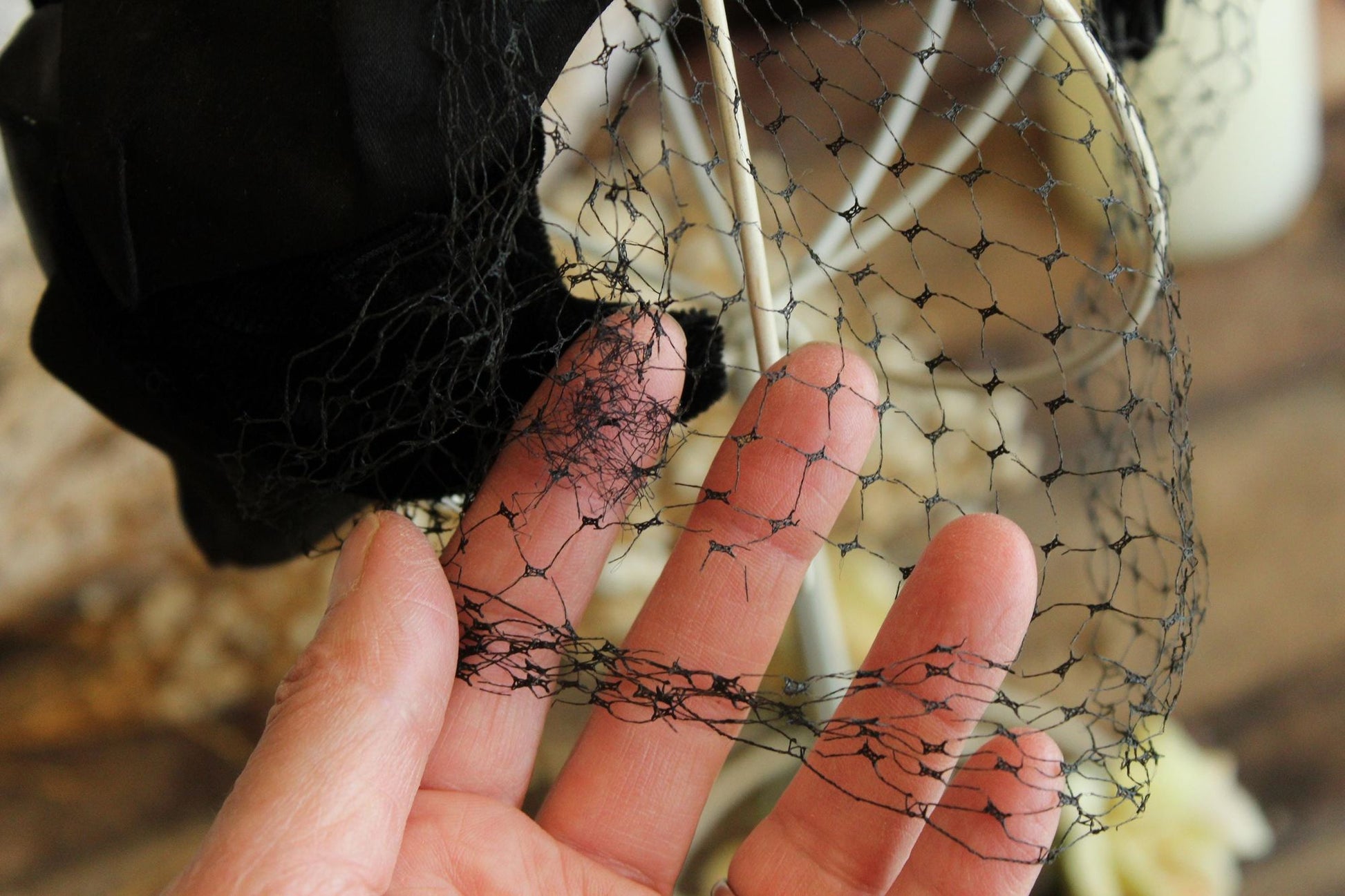 Vintage 1950s Black Satin and Velvet Curvette Hat With Birdcage Veil,