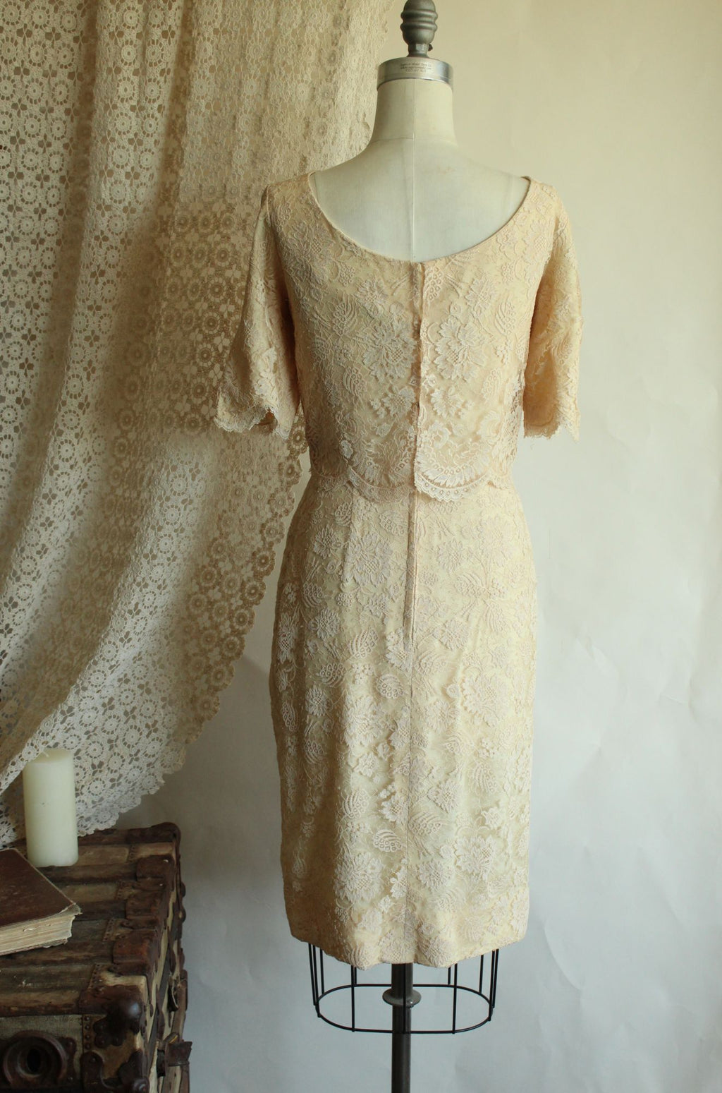 Vintage 1960s Blush Illusion Lace Dress
