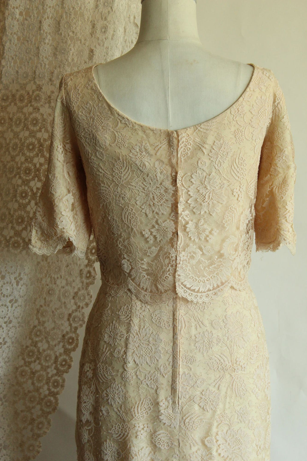 Vintage 1960s Blush Illusion Lace Dress