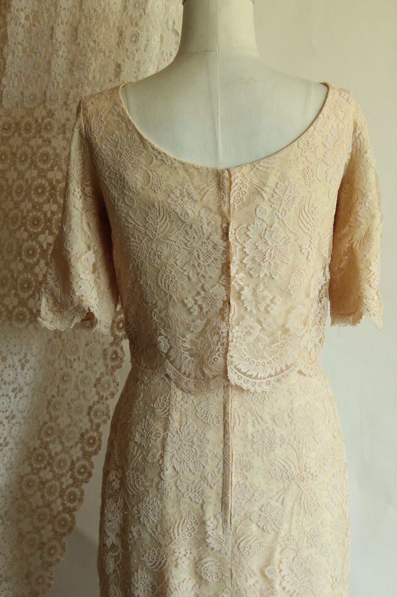 Vintage 1960s Blush Illusion Lace Dress
