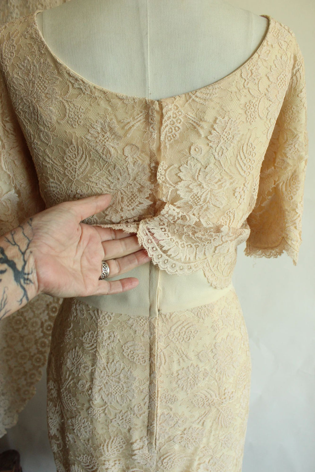 Vintage 1960s Blush Illusion Lace Dress