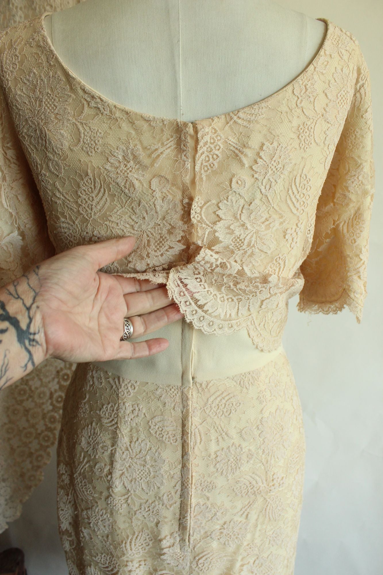 Vintage 1960s Blush Illusion Lace Dress