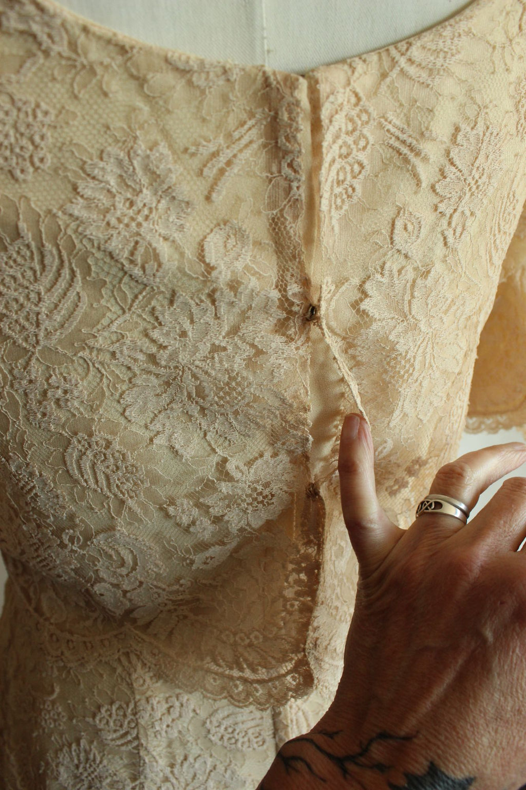 Vintage 1960s Blush Illusion Lace Dress