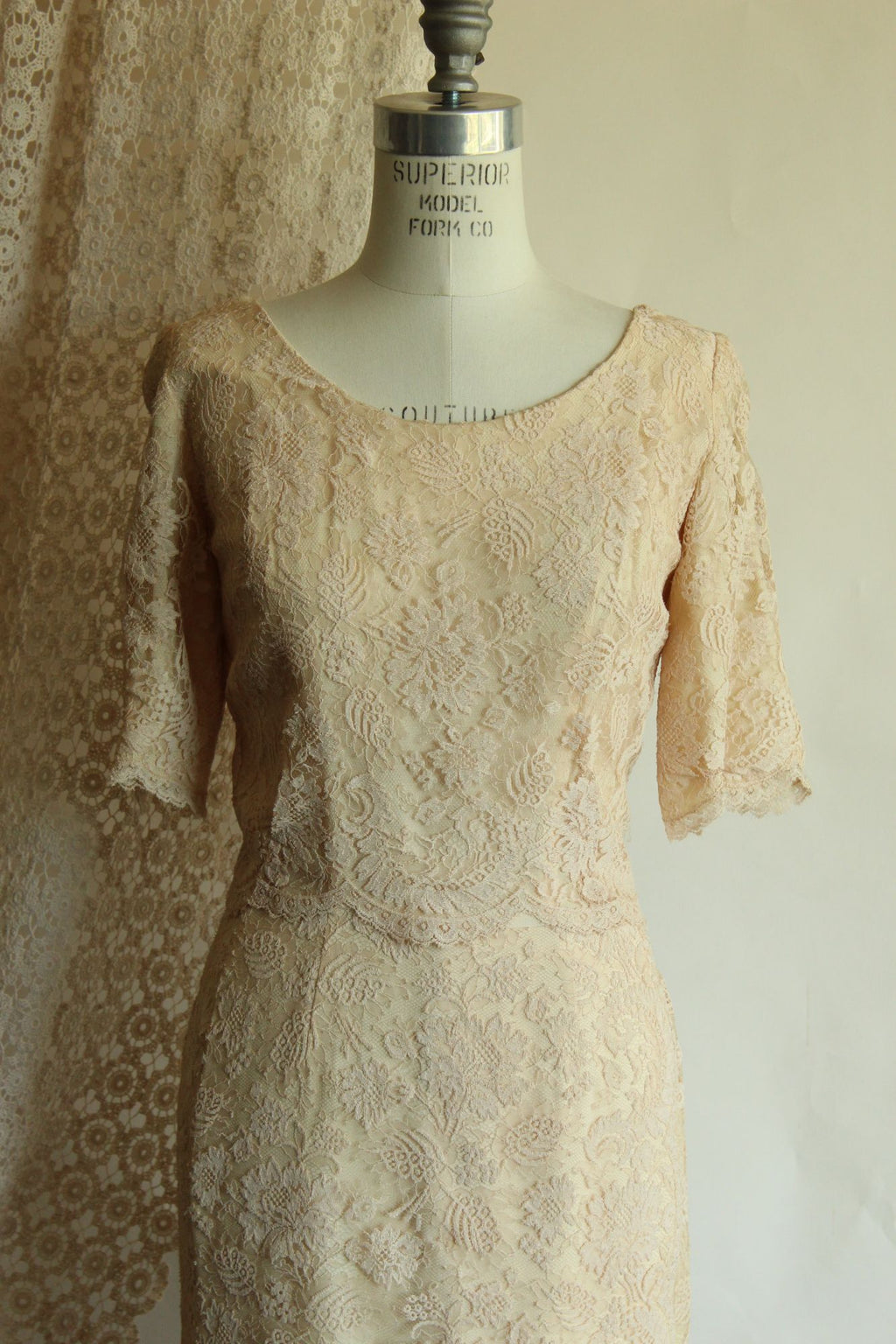 Vintage 1960s Blush Illusion Lace Dress