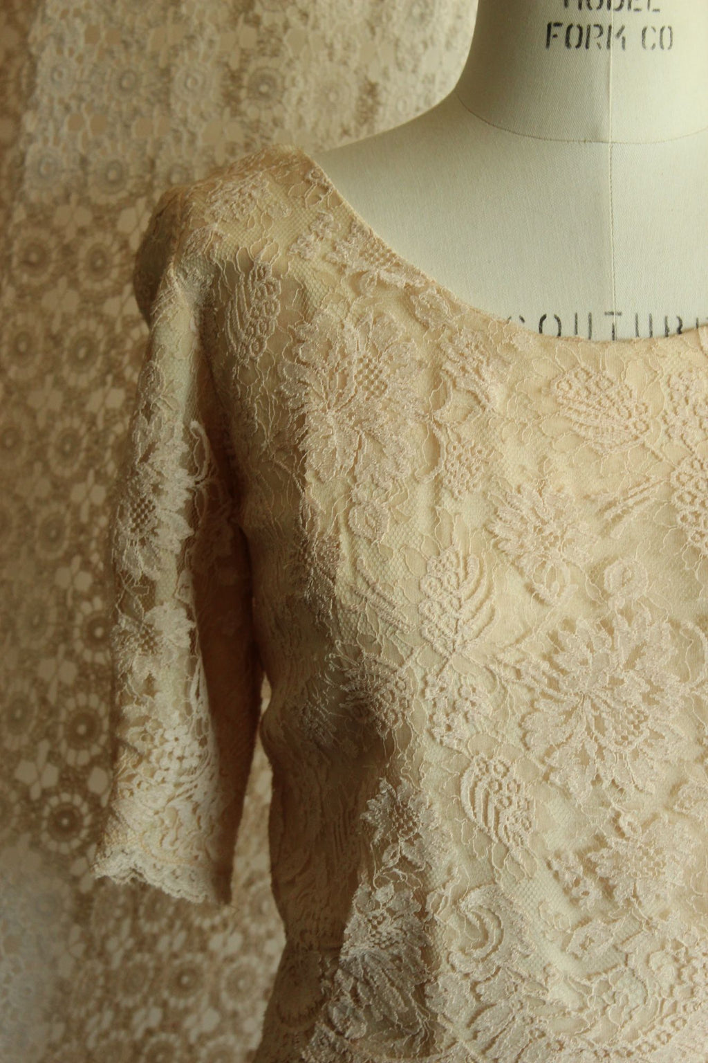 Vintage 1960s Blush Illusion Lace Dress
