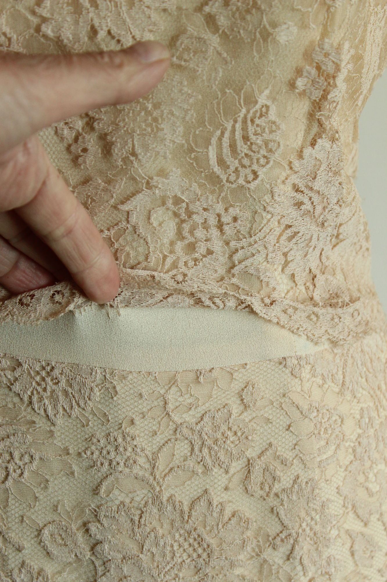 Vintage 1960s Blush Illusion Lace Dress