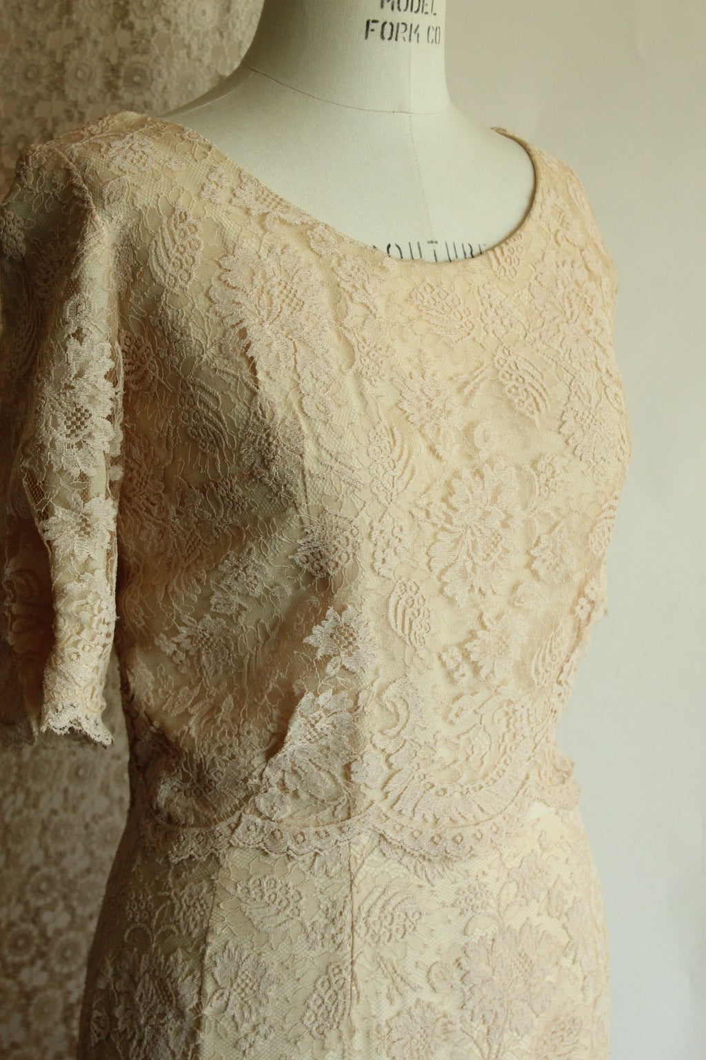Vintage 1960s Blush Illusion Lace Dress