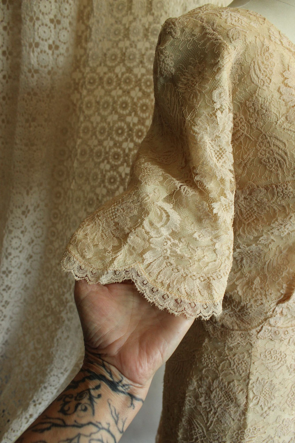 Vintage 1960s Blush Illusion Lace Dress