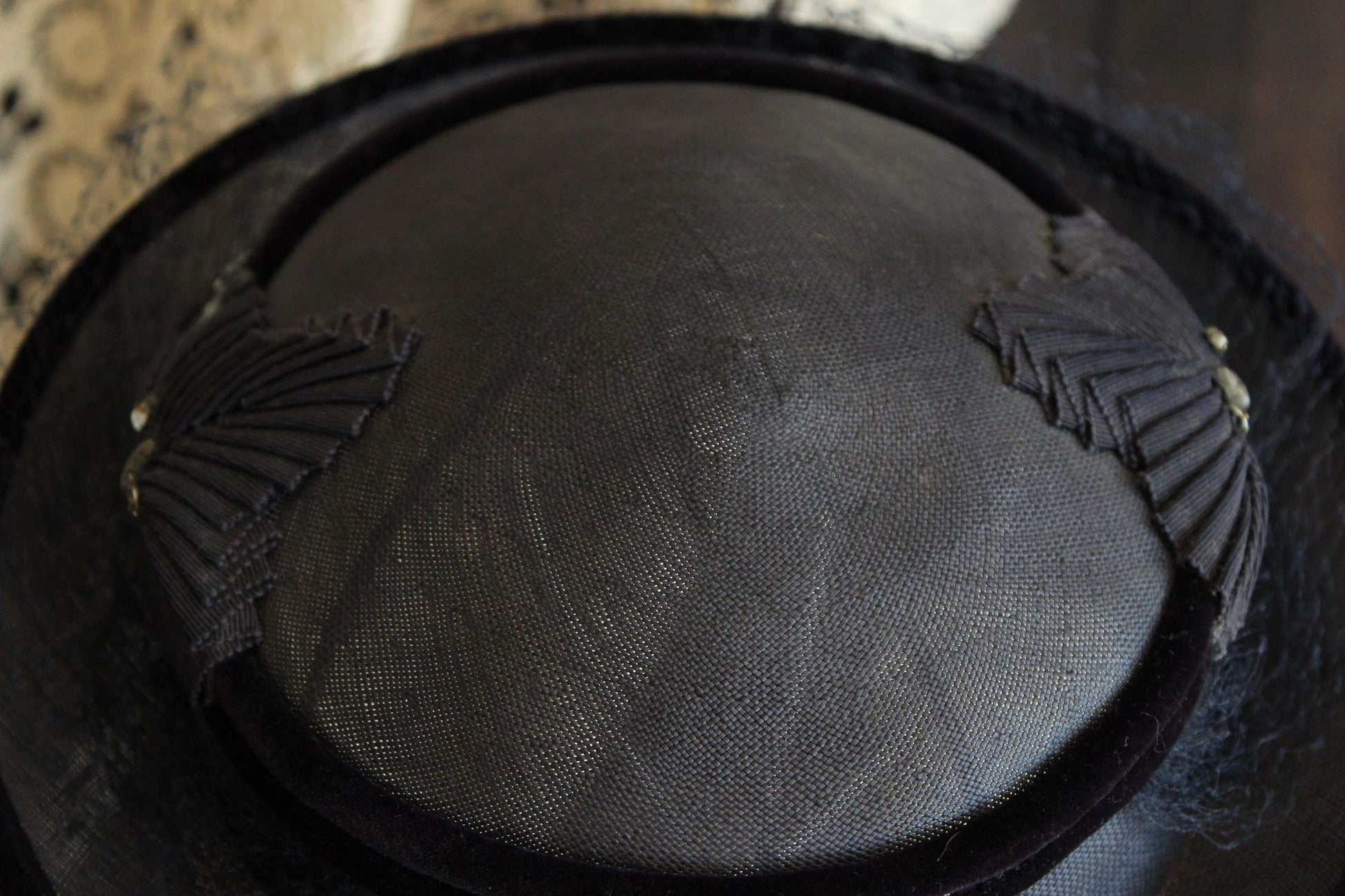 Vintage 1950 Navy Blue Woven Straw Tilt Hat with Veil