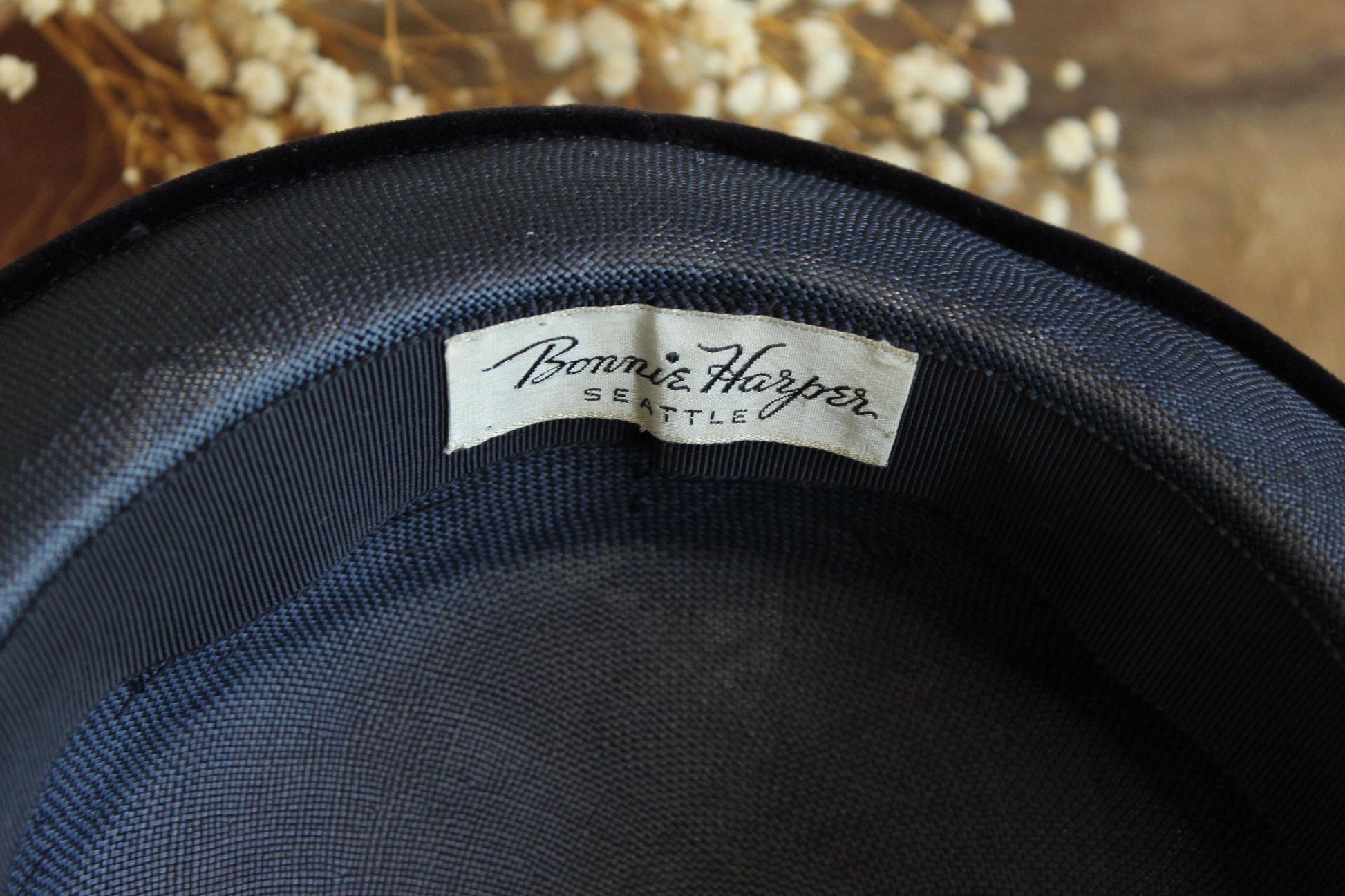 Vintage 1950 Navy Blue Woven Straw Tilt Hat with Veil