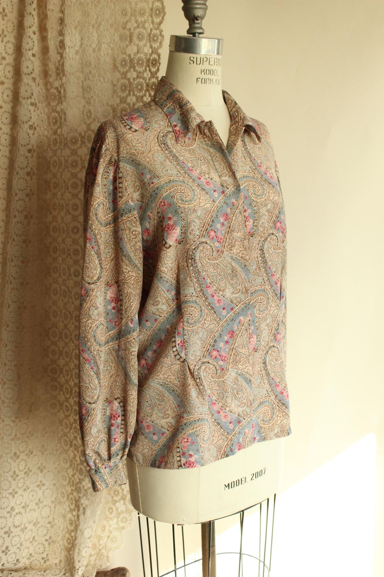 Vintage 1990s Koret Blue And Pink Paisley Blouse