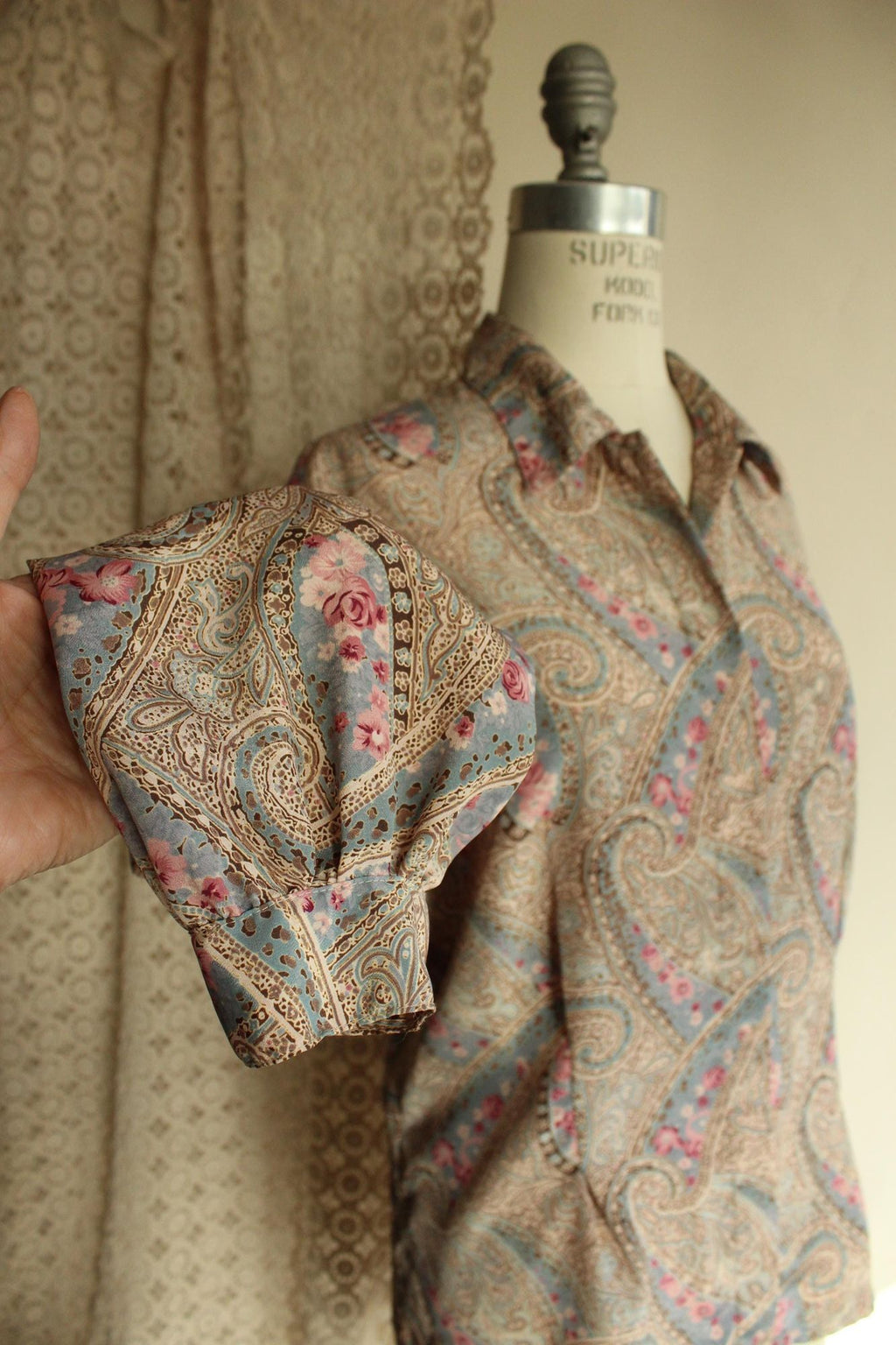 Vintage 1990s Koret Blue And Pink Paisley Blouse