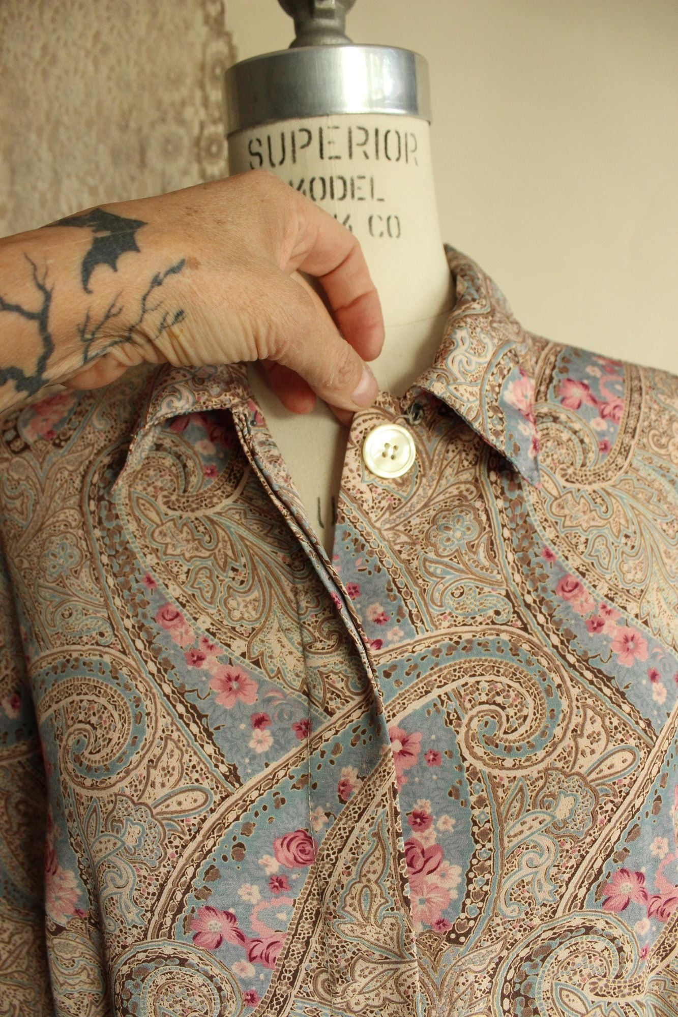 Vintage 1990s Koret Blue And Pink Paisley Blouse
