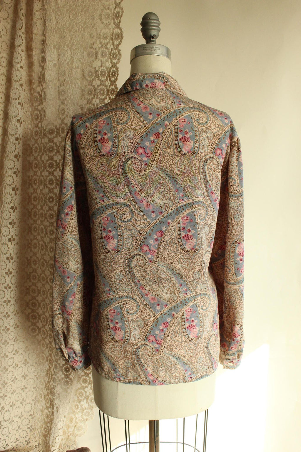 Vintage 1990s Koret Blue And Pink Paisley Blouse