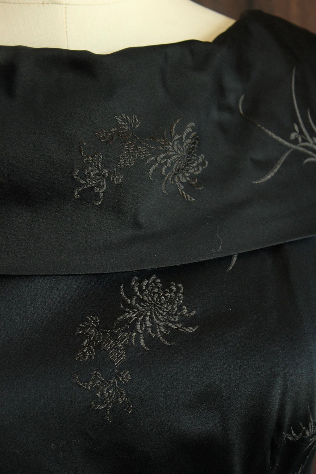 Vintage 1960s Black Satin Brocade Gown