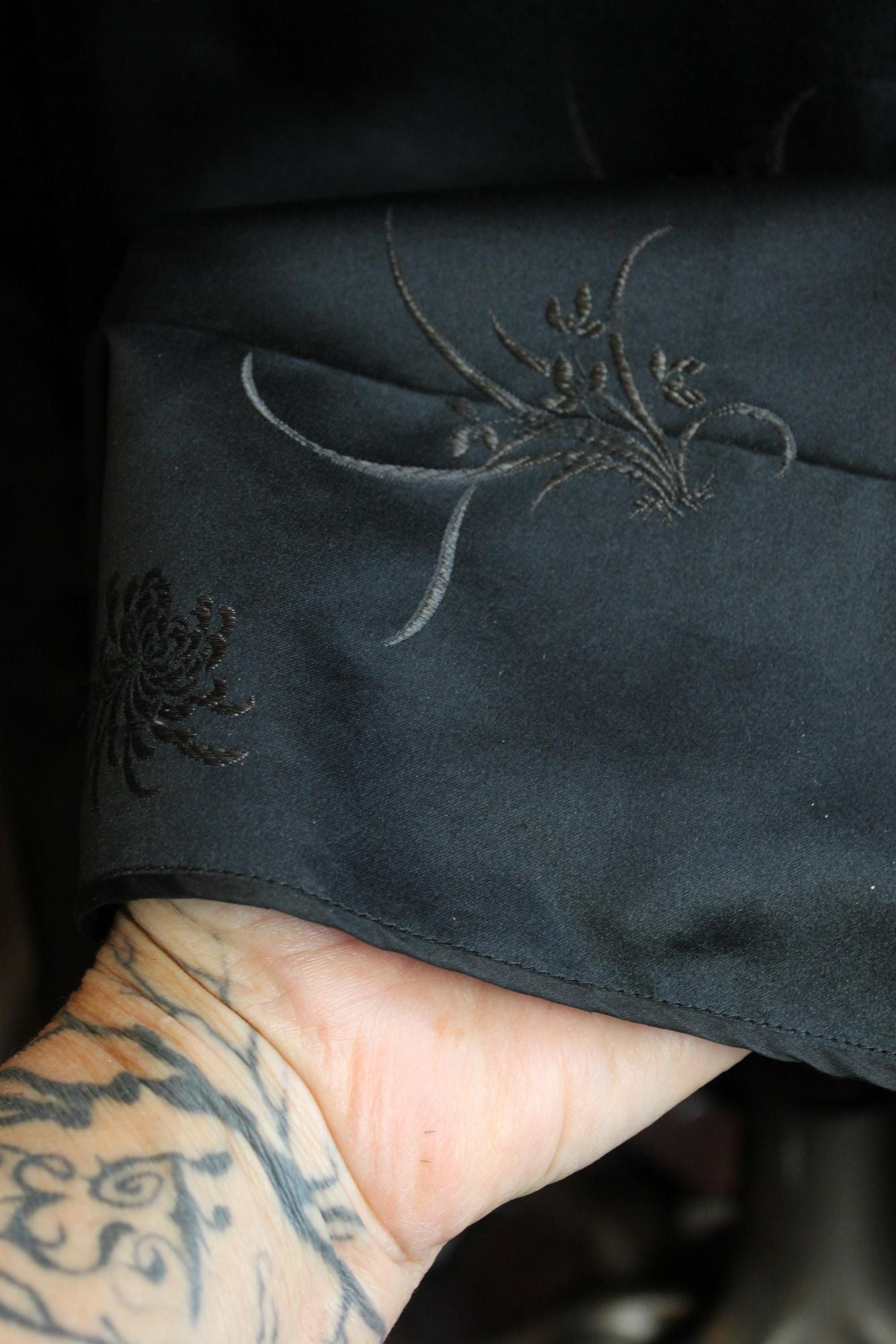 Vintage 1960s Black Satin Brocade Gown