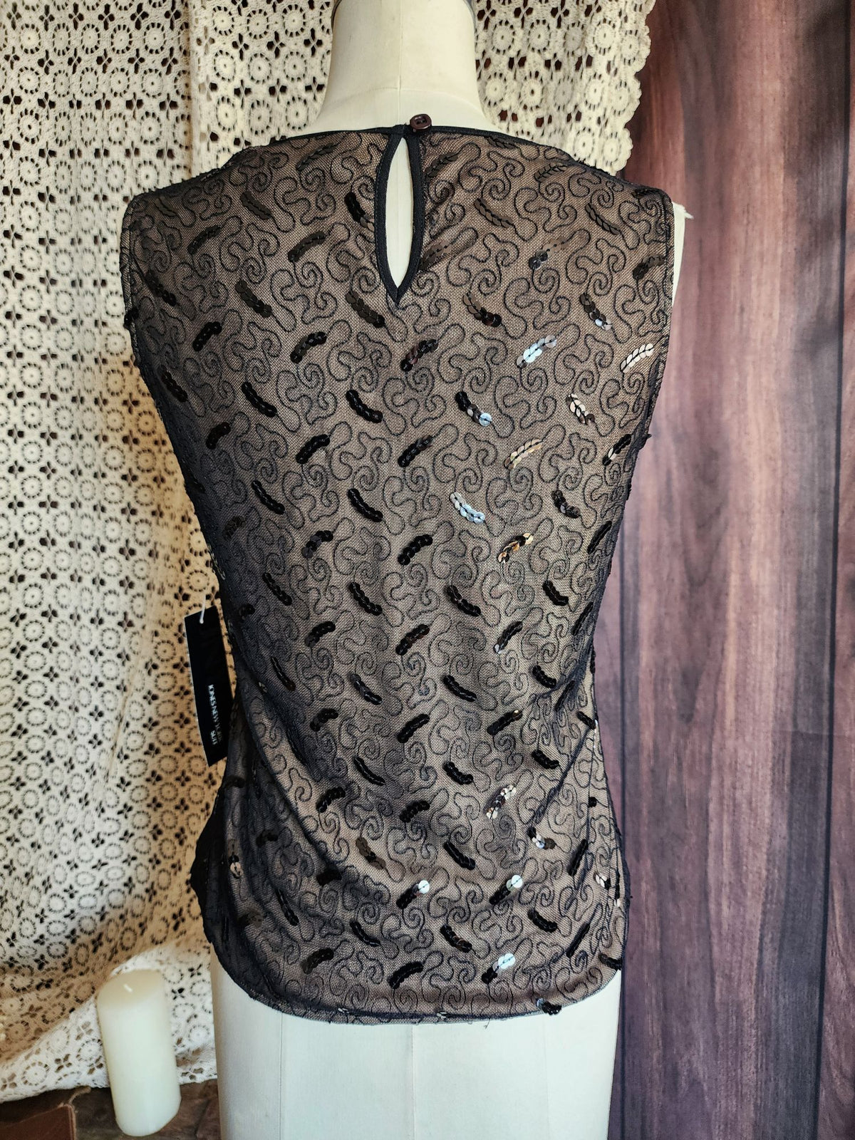 Jones New York Womens Top, New with Tags Black over Beige, Size 4, Sequins