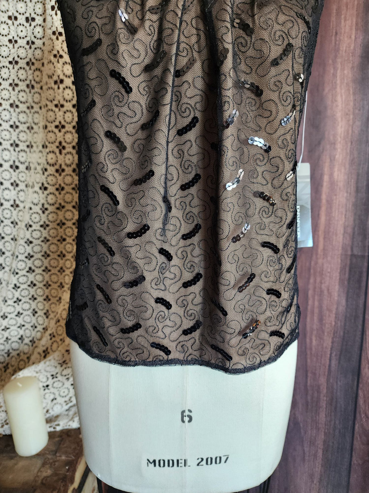 Jones New York Womens Top, New with Tags Black over Beige, Size 4, Sequins