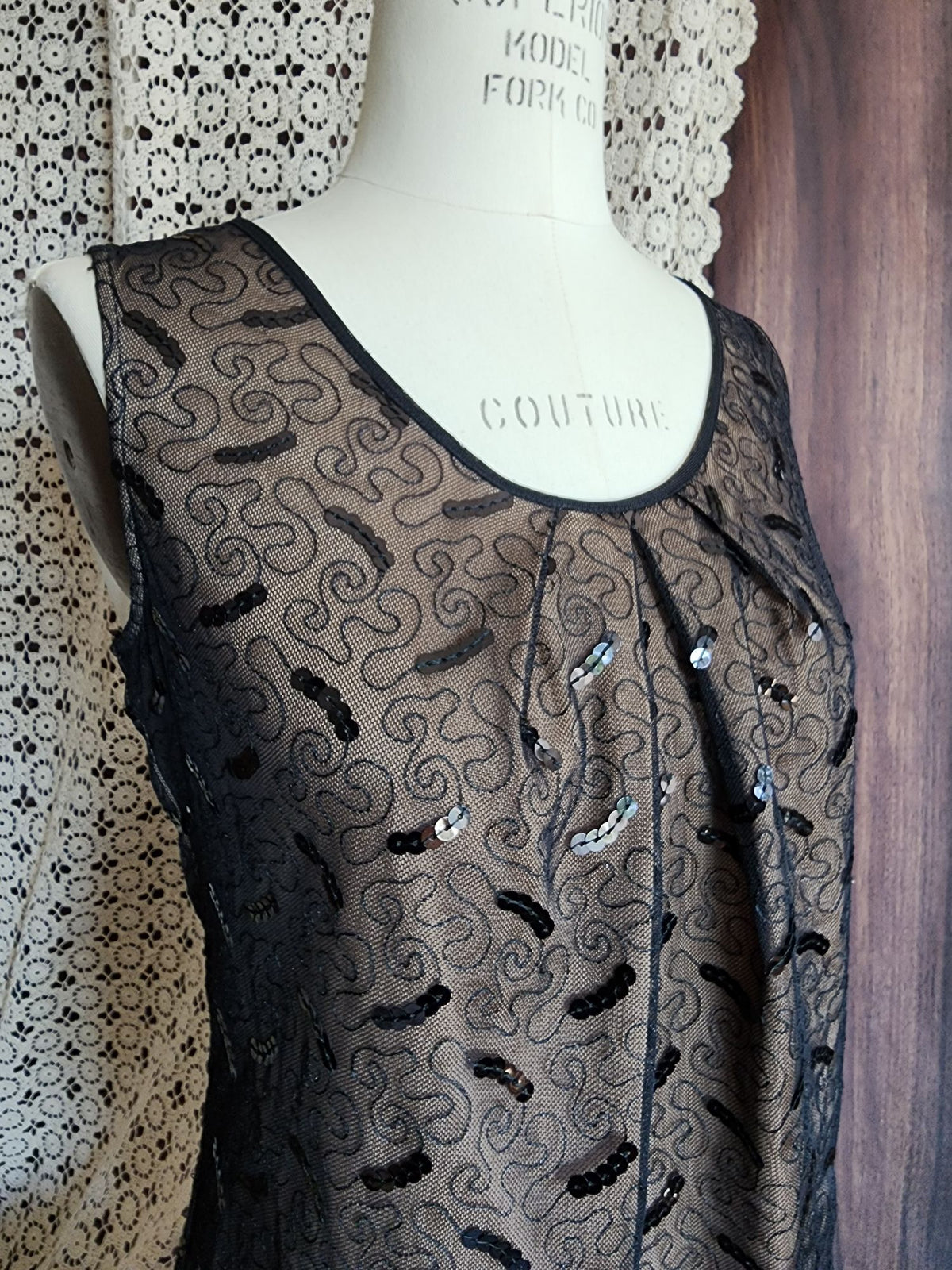 Jones New York Womens Top, New with Tags Black over Beige, Size 4, Sequins