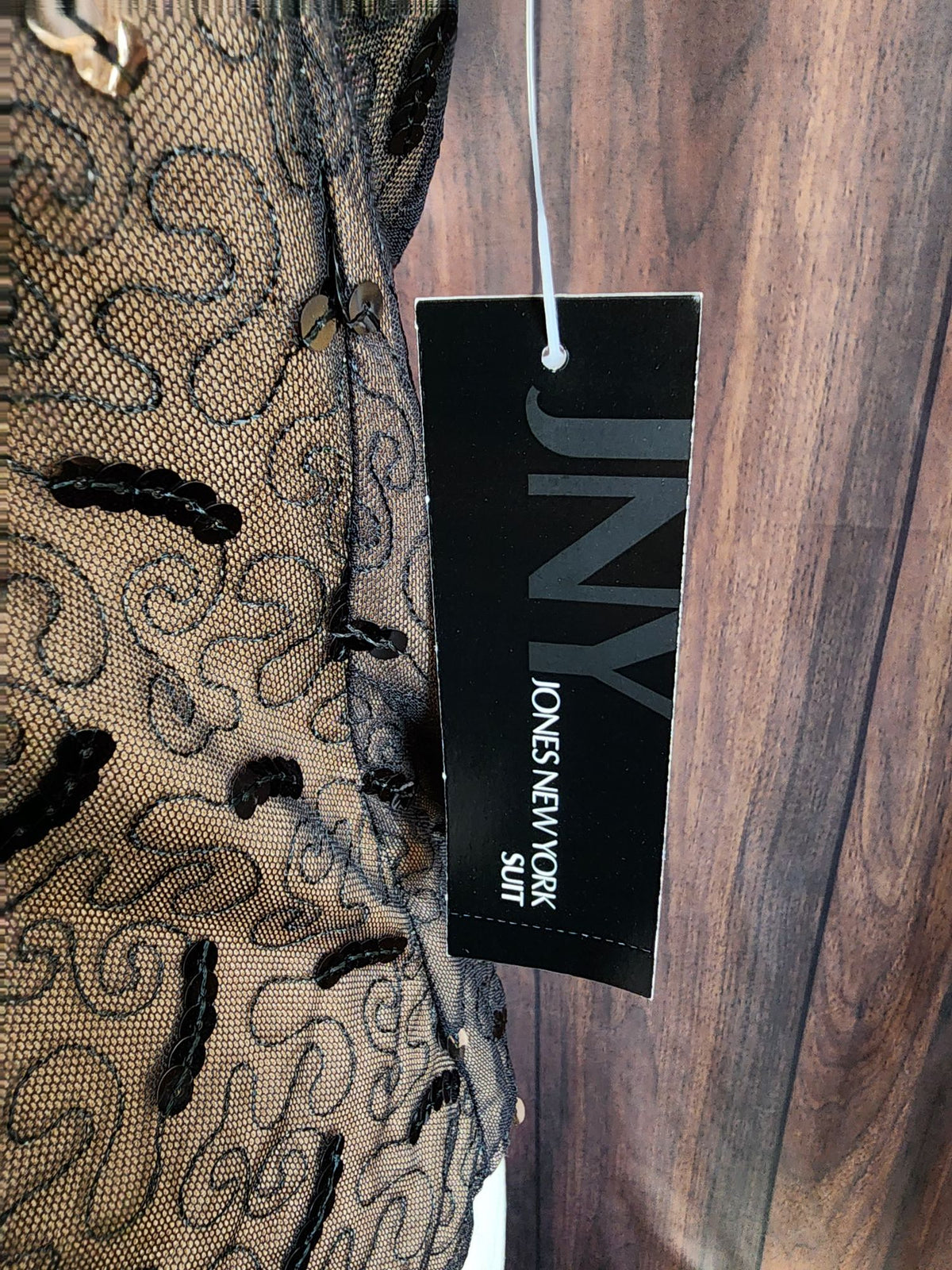 Jones New York Womens Top, New with Tags Black over Beige, Size 4, Sequins