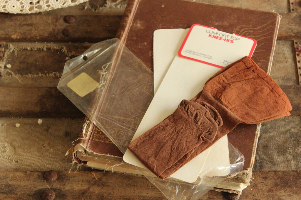 Vintage 1980s 1990s Knee High Stockings,in Suntan