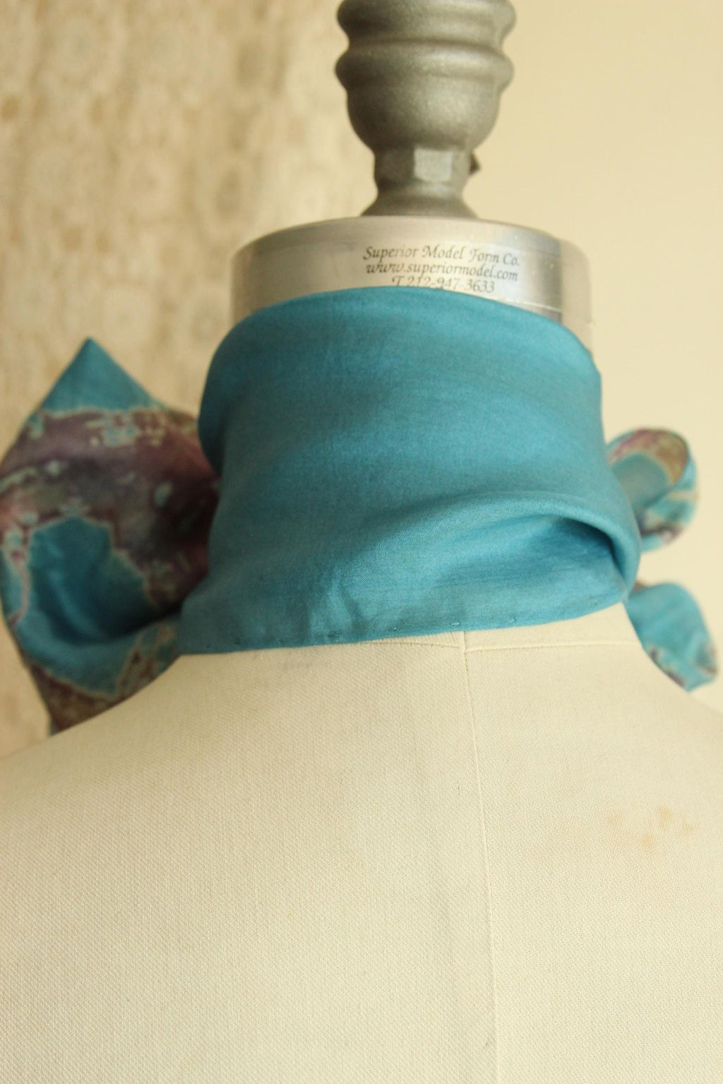 Vintage Silk Scarf, Artisan Made Blue and Purple Batik Print Rectangle Wrap