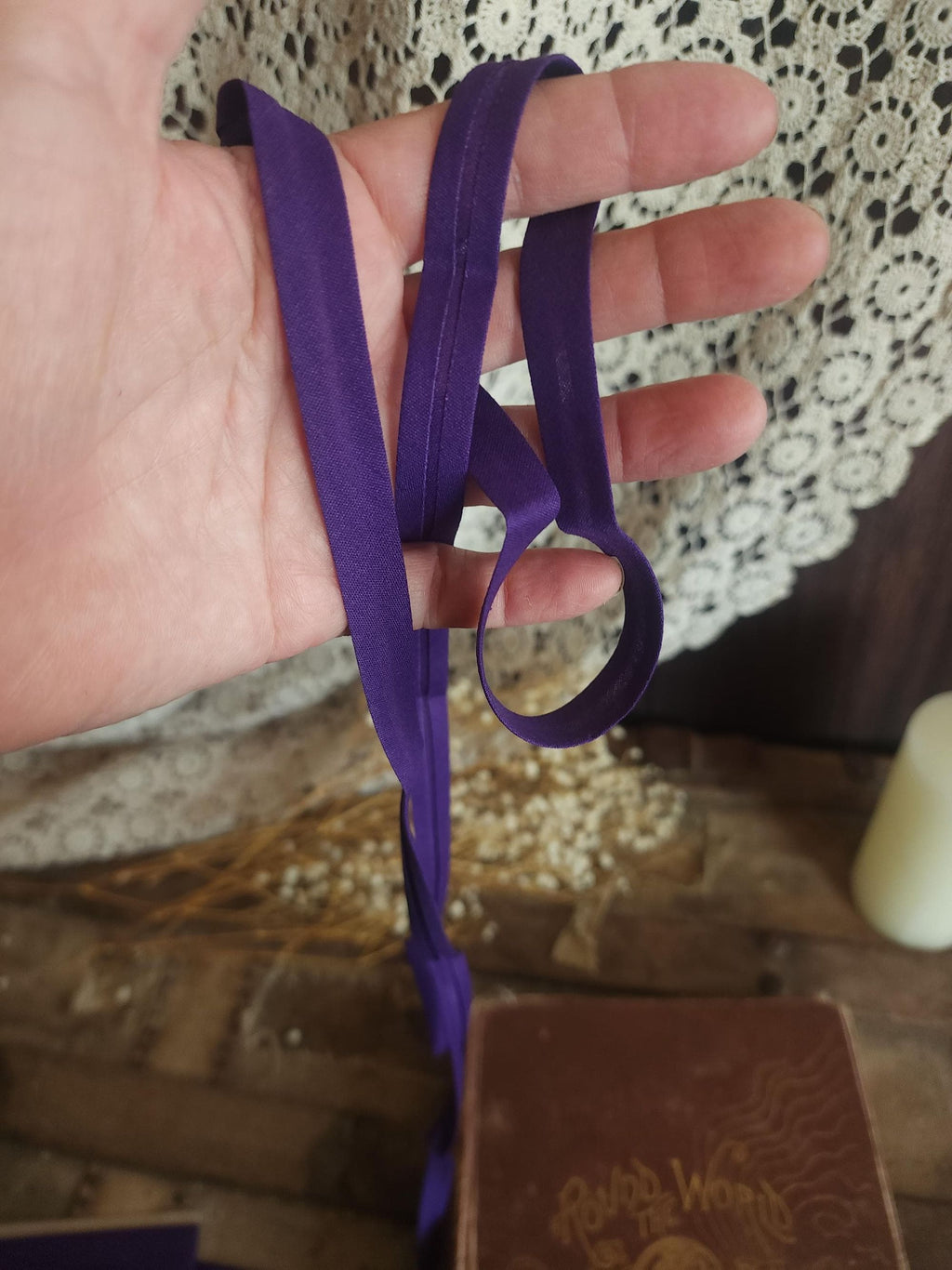 Vintage 1970s Purple Bias Tape Trim: 1/2" Wide Scroll, 3 and 1/3 Yards Piece