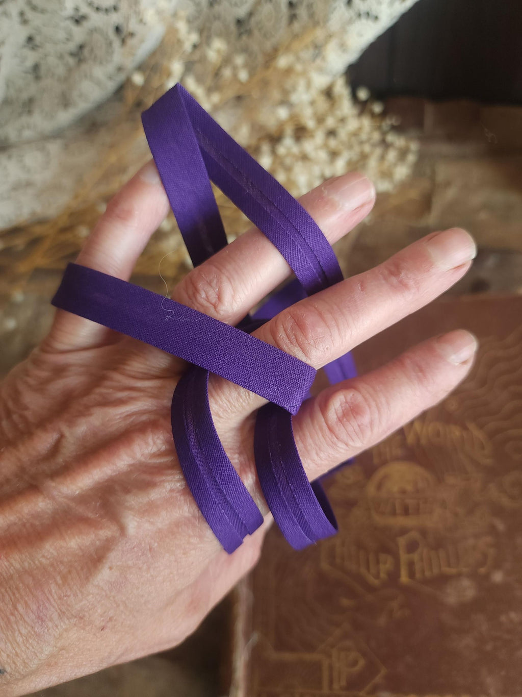 Vintage 1970s Purple Bias Tape Trim: 1/2" Wide Scroll, 3 and 1/3 Yards Piece