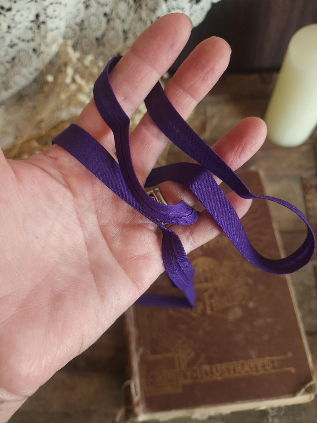 Vintage 1970s Purple Bias Tape Trim: 1/2" Wide Scroll, 3 and 1/3 Yards Piece