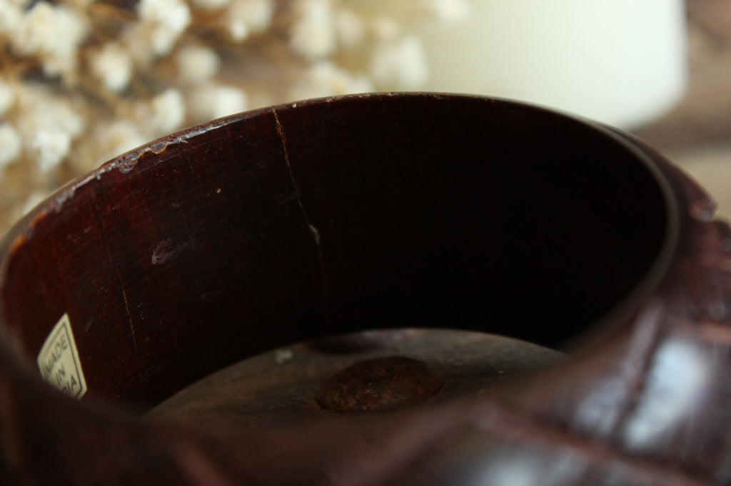 Vintage Brown Wood Carved Bangle Bracelet, Made in India
