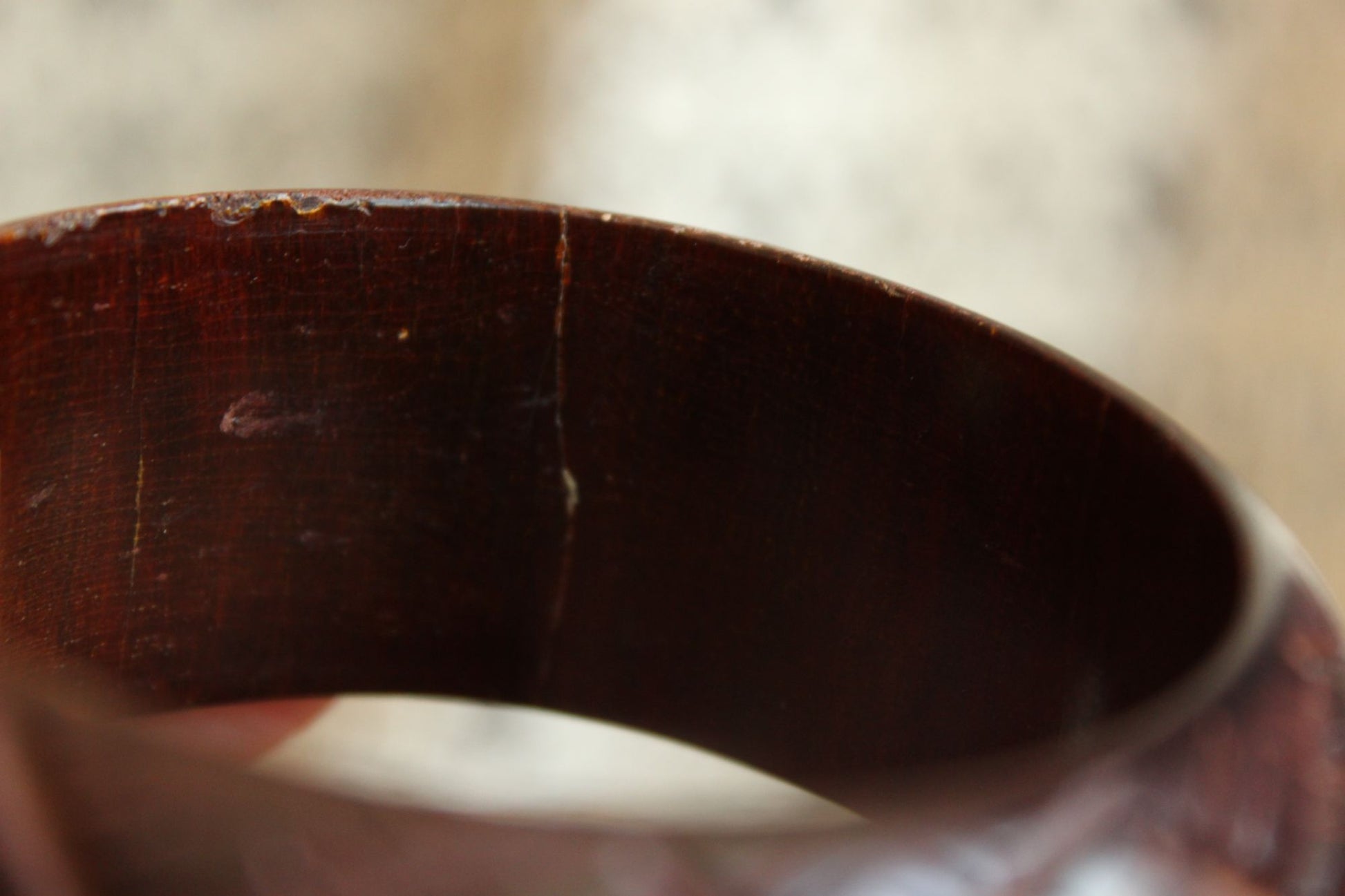 Vintage Brown Wood Carved Bangle Bracelet, Made in India