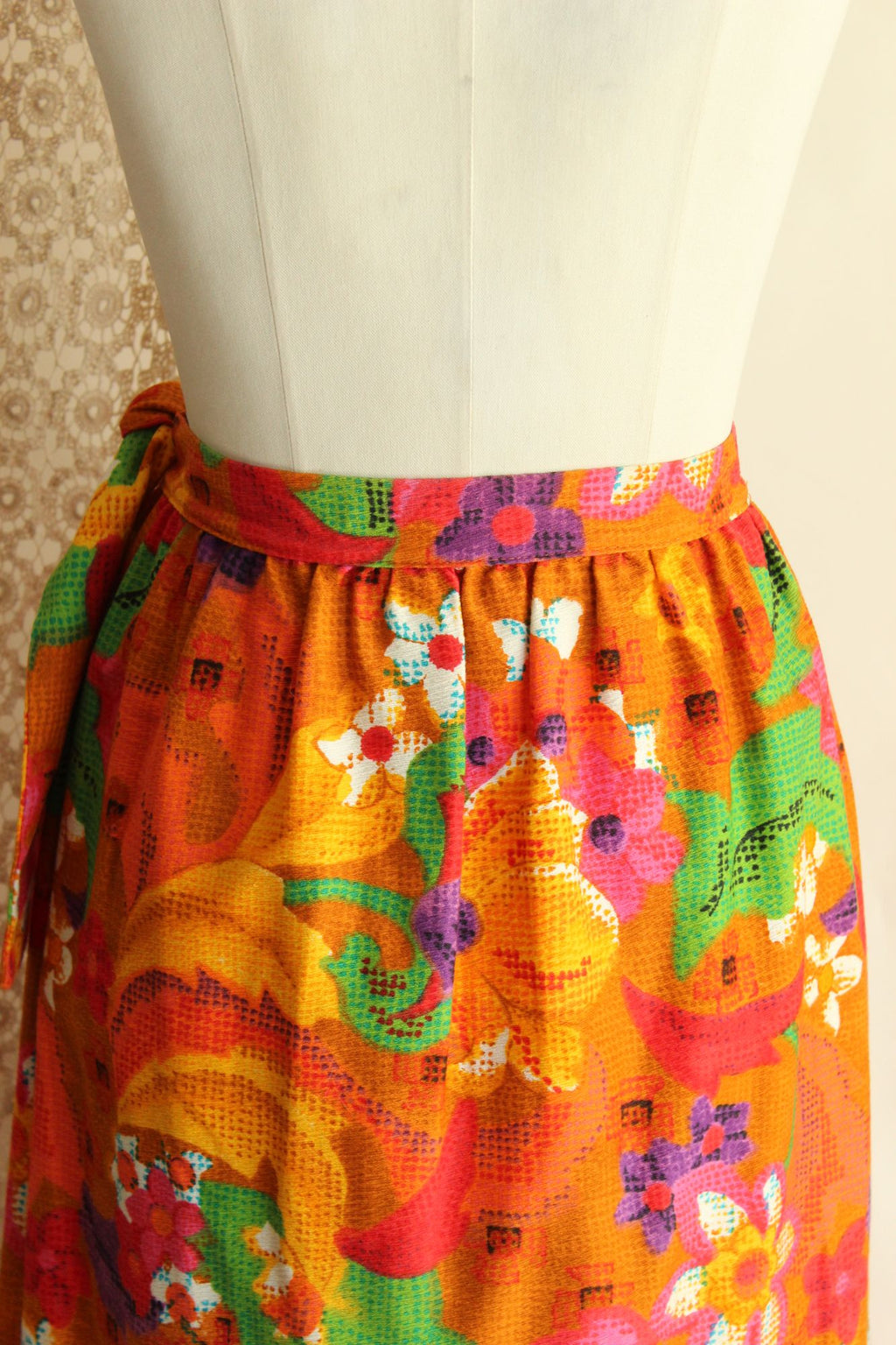 Vintage 1960s Skirt / Beverly Vogue Wrap Maxi Skirt / Flower Power