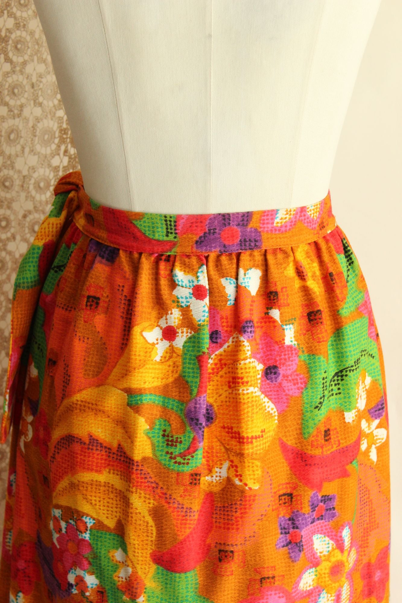 Vintage 1960s Skirt / Beverly Vogue Wrap Maxi Skirt / Flower Power