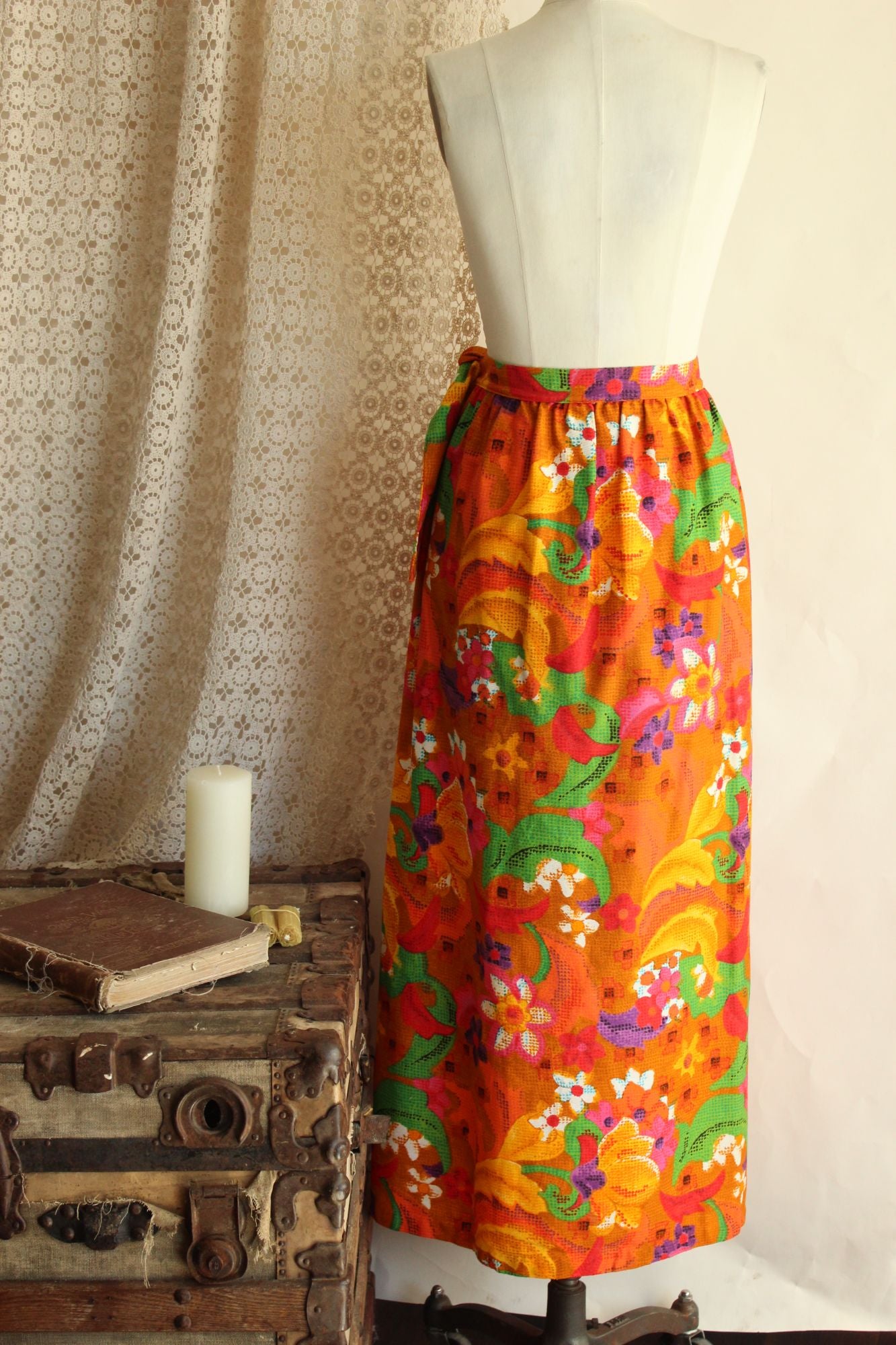 Vintage 1960s Skirt / Beverly Vogue Wrap Maxi Skirt / Flower Power