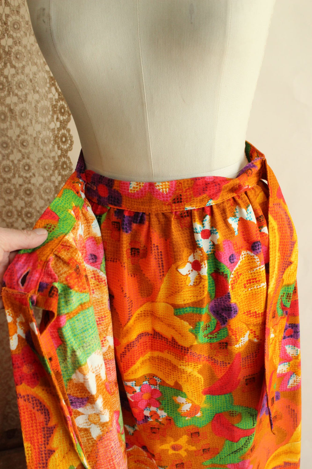 Vintage 1960s Skirt / Beverly Vogue Wrap Maxi Skirt / Flower Power