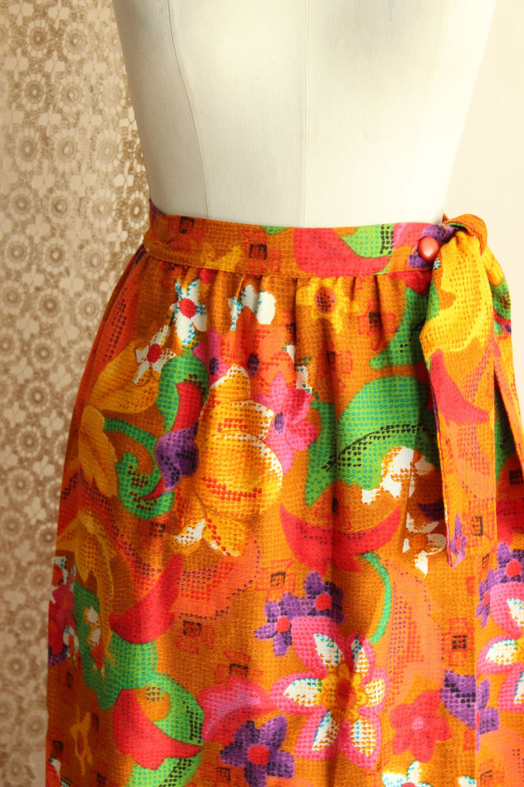 Vintage 1960s Skirt / Beverly Vogue Wrap Maxi Skirt / Flower Power