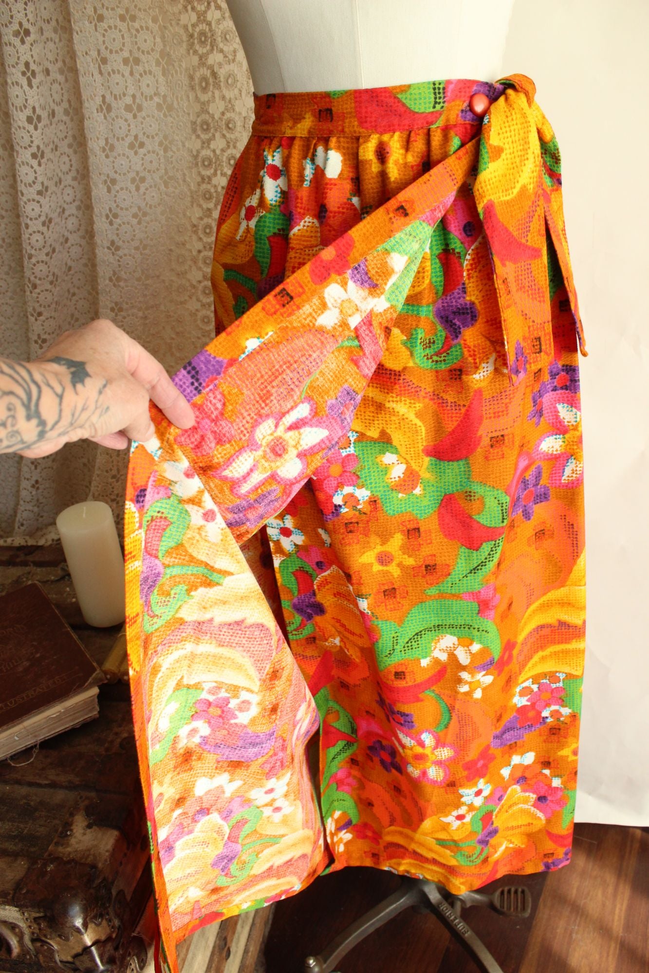 Vintage 1960s Skirt / Beverly Vogue Wrap Maxi Skirt / Flower Power