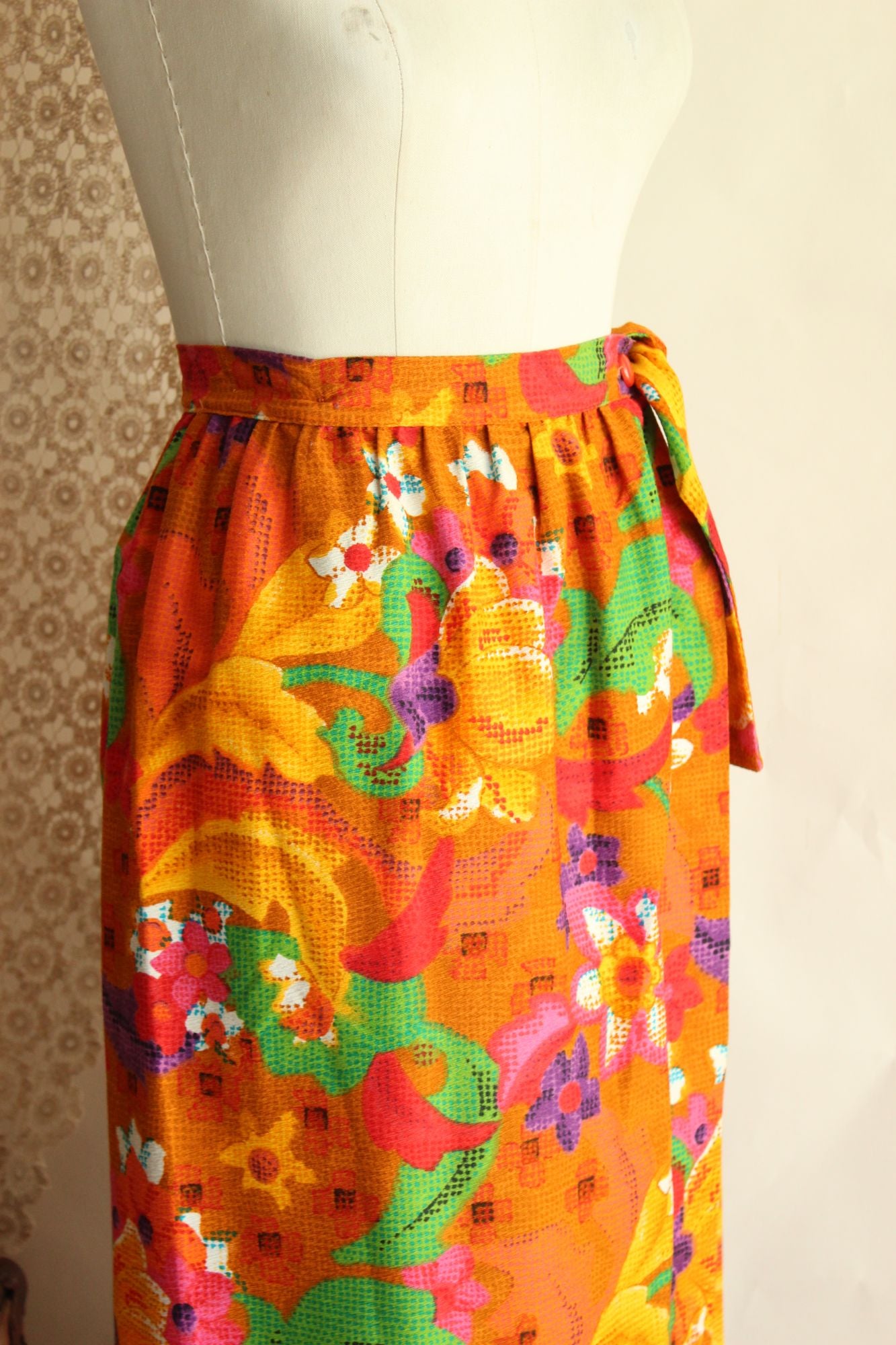 Vintage 1960s Skirt / Beverly Vogue Wrap Maxi Skirt / Flower Power