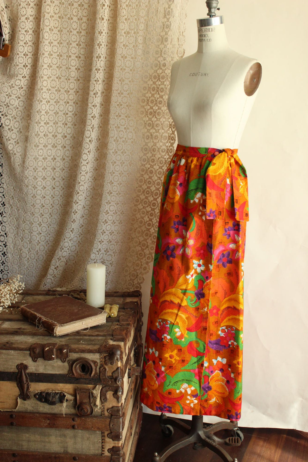 Vintage 1960s Skirt / Beverly Vogue Wrap Maxi Skirt / Flower Power