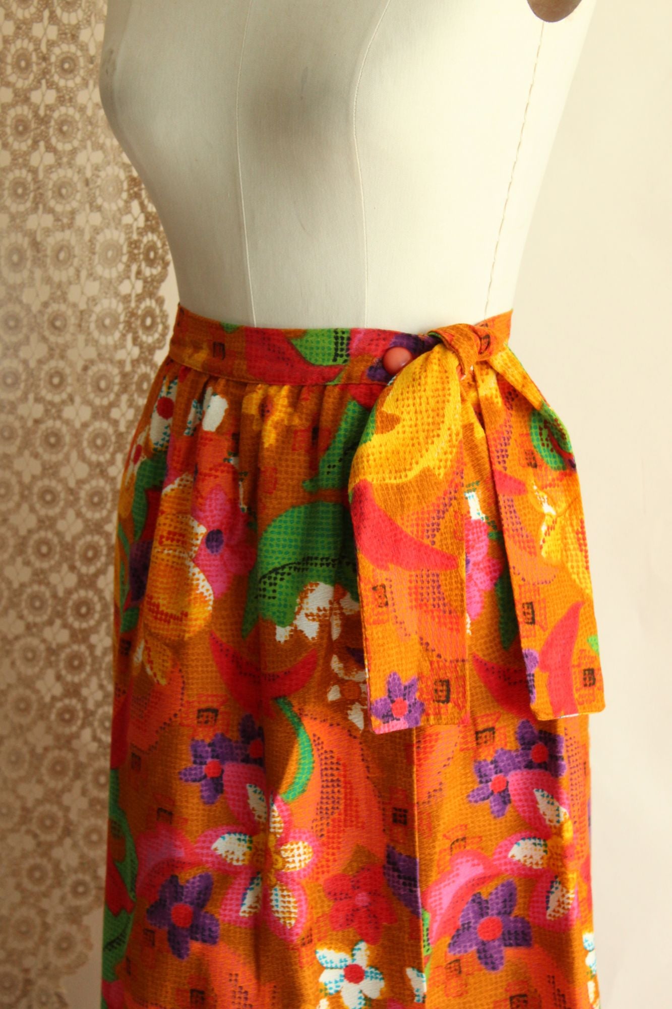 Vintage 1960s Skirt / Beverly Vogue Wrap Maxi Skirt / Flower Power