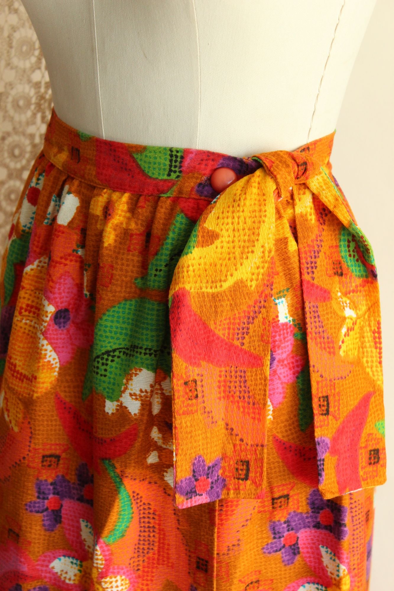 Vintage 1960s Skirt / Beverly Vogue Wrap Maxi Skirt / Flower Power