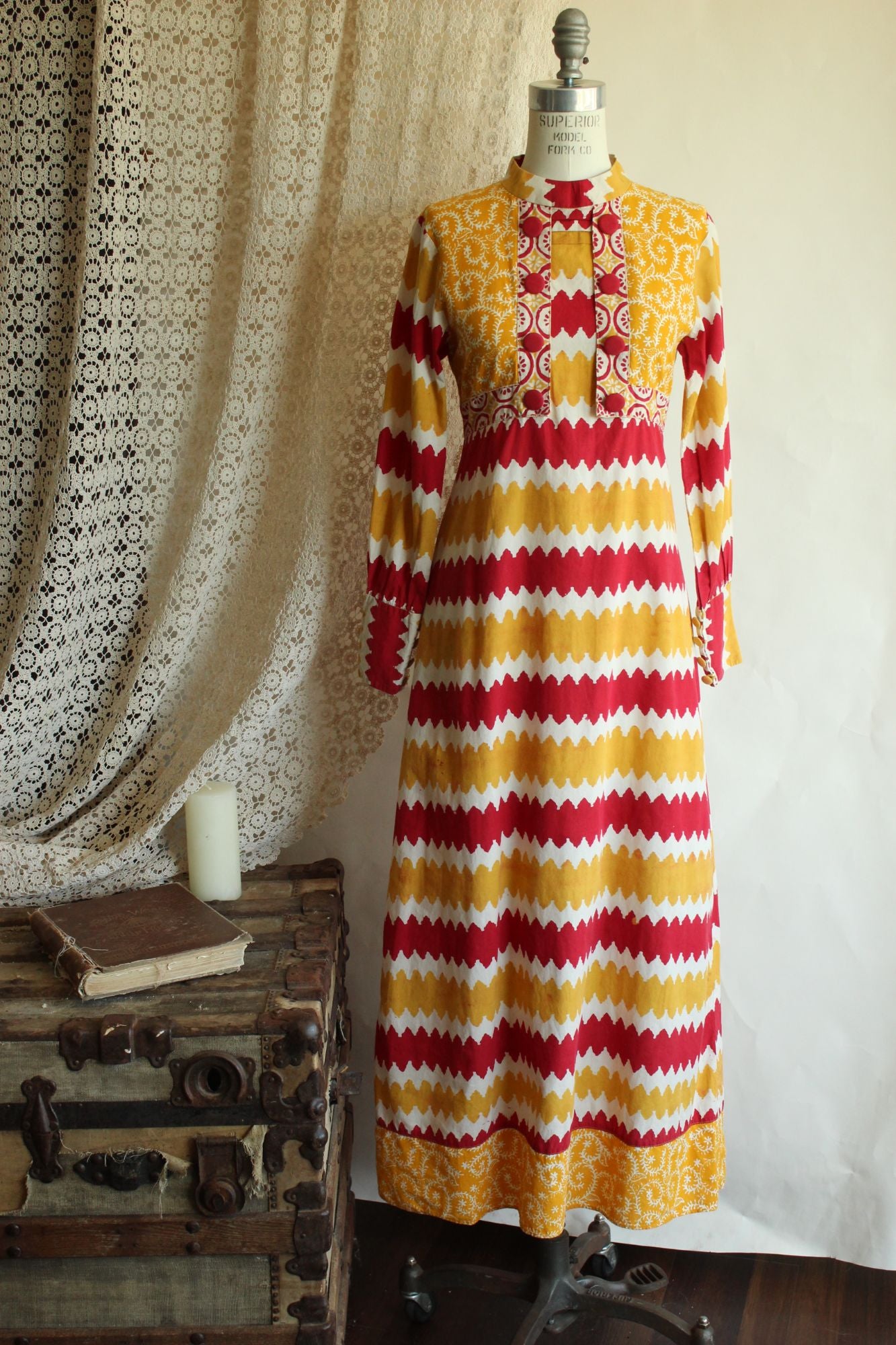 Vintage 1990s Maxi Dress in Red and Yellow